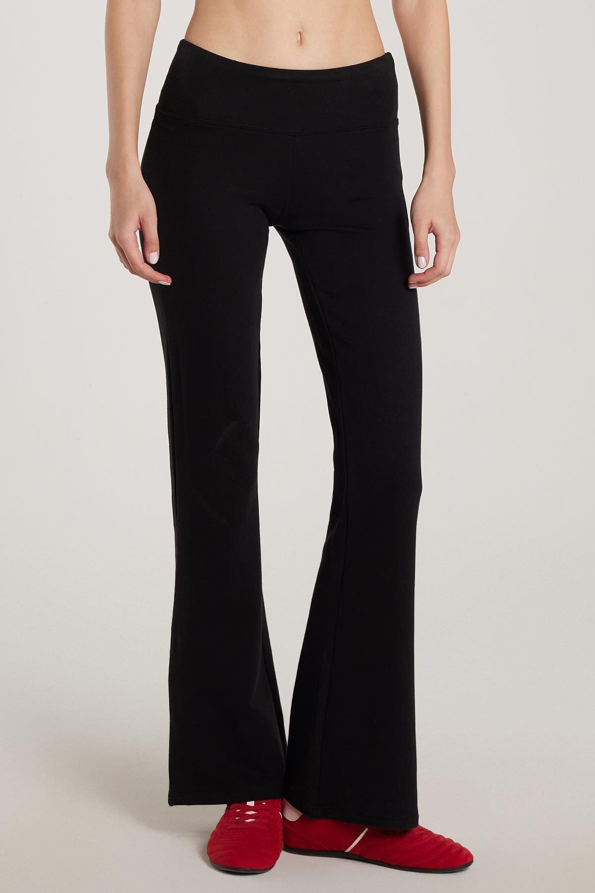 Tudors Kadın Slim Fit Dar Kesim Beli Lastikli İspanyol Paça Siyah Tayt