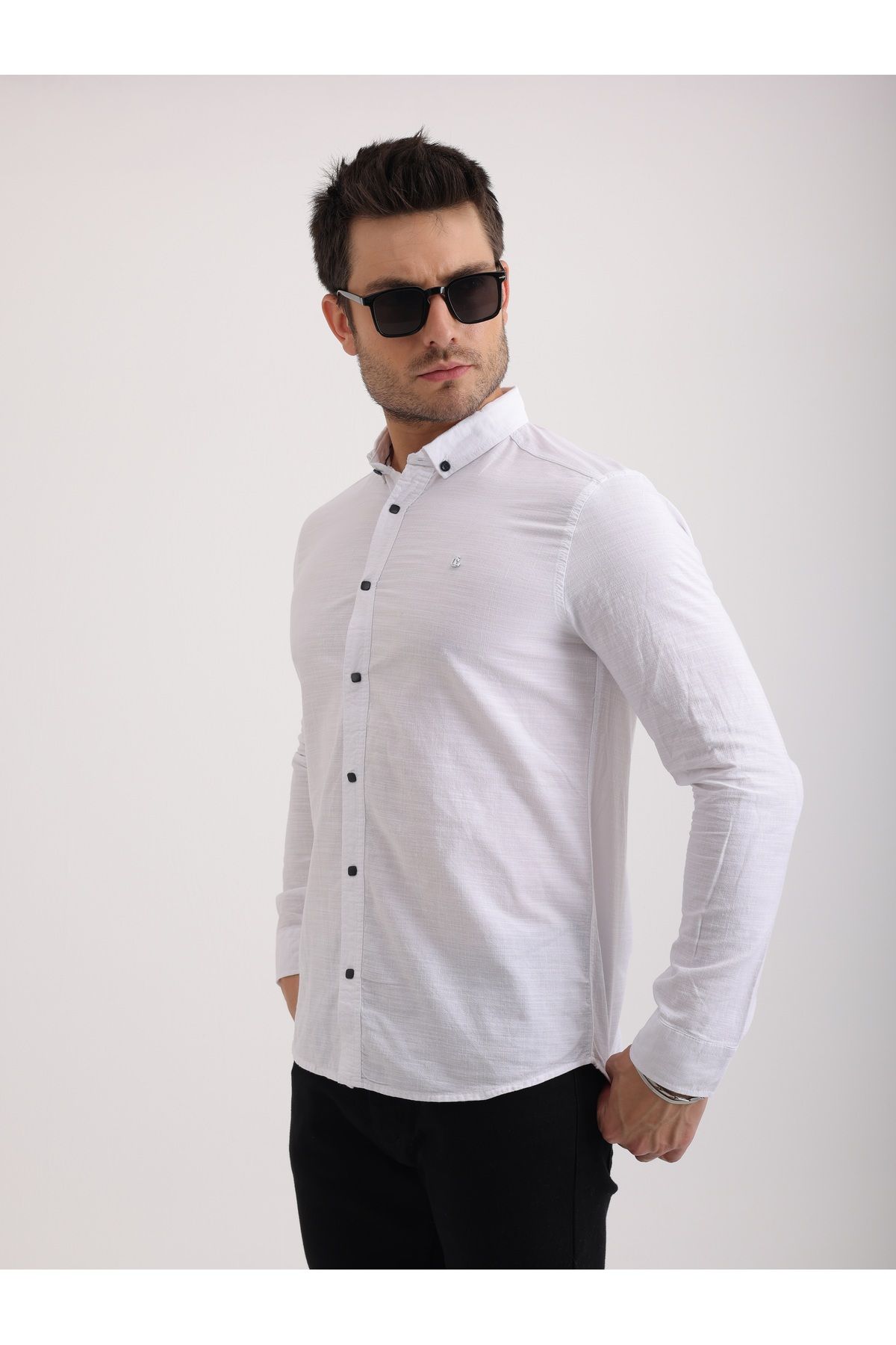 Sabe Erkek Slim Fit Beyaz Keten Gömlek