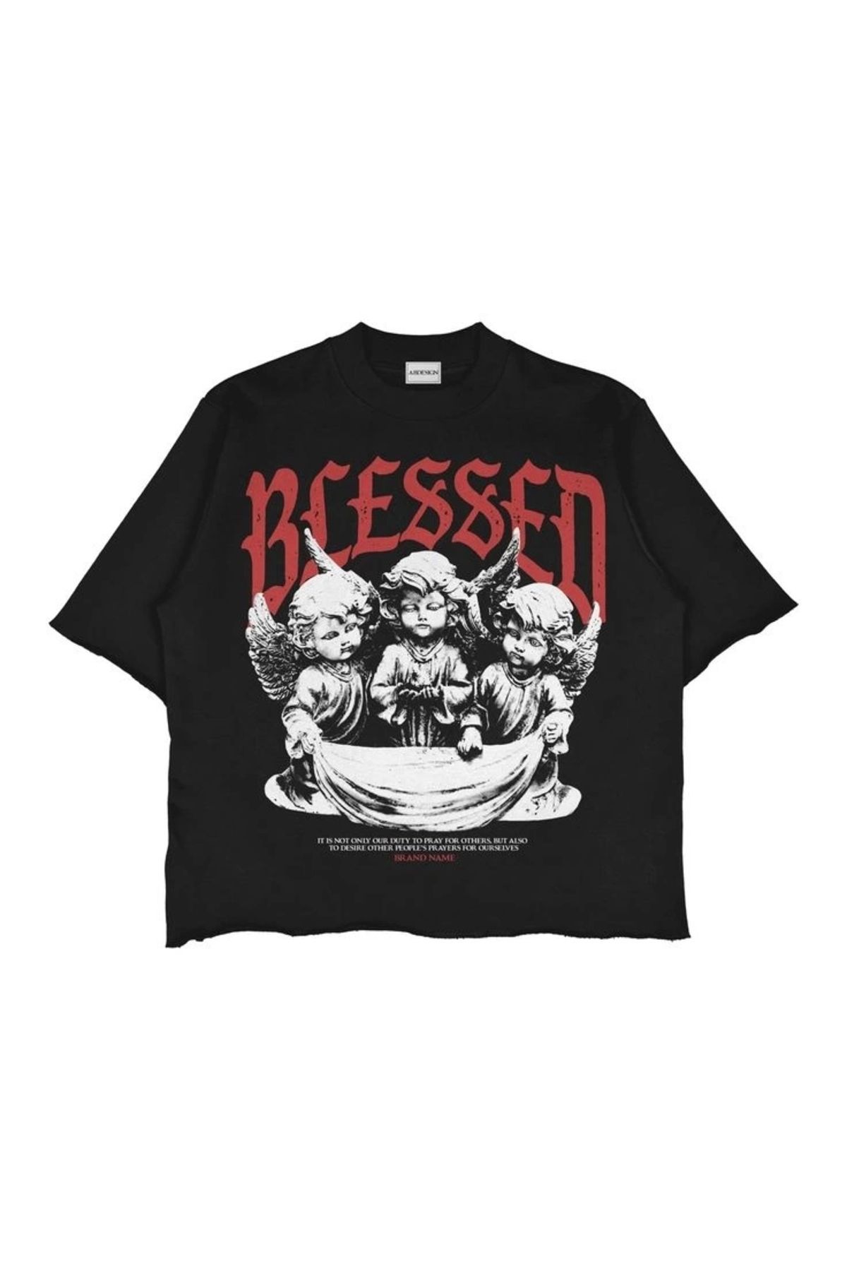 Violon Blessed Baskılı Siyah Renk Oversize T-Shirt