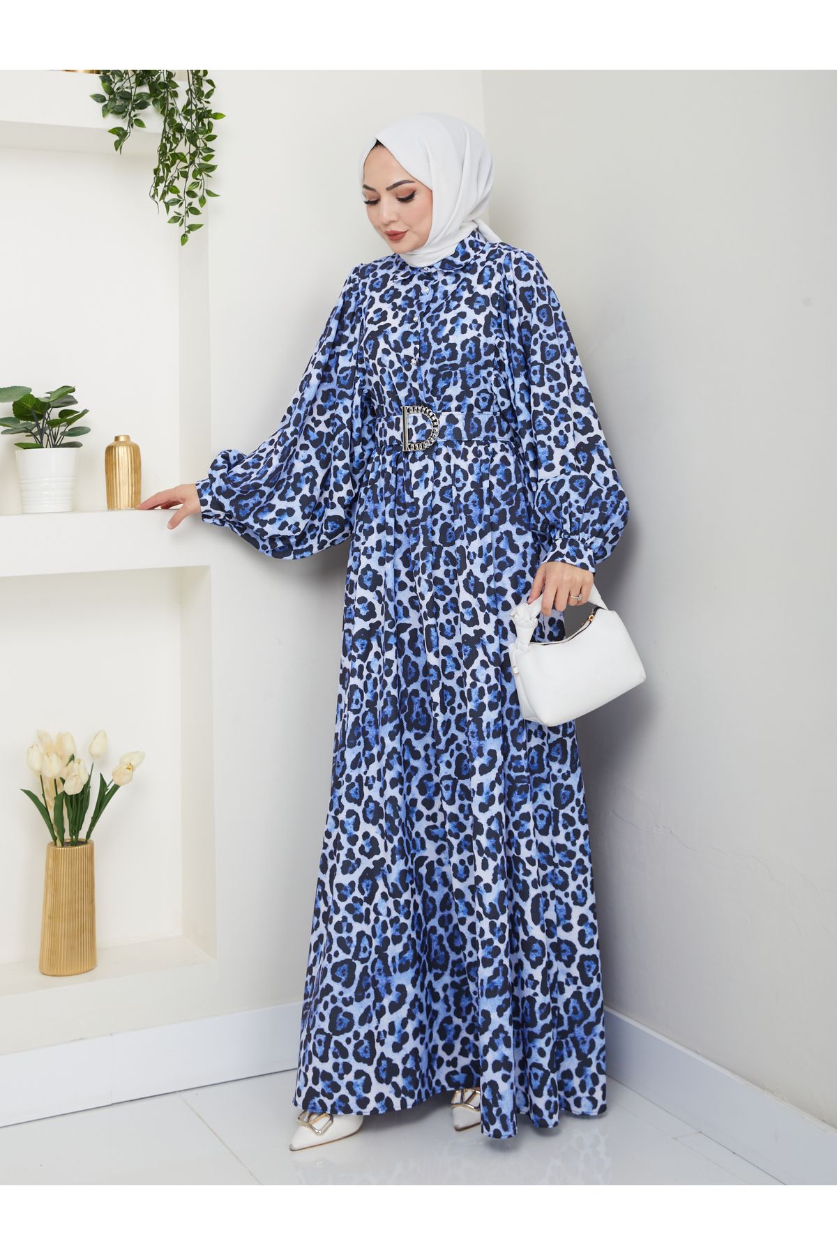 EFSUN MODA LEOPAR DESENLİ ELBİSE KAPLMA KEMER 2002