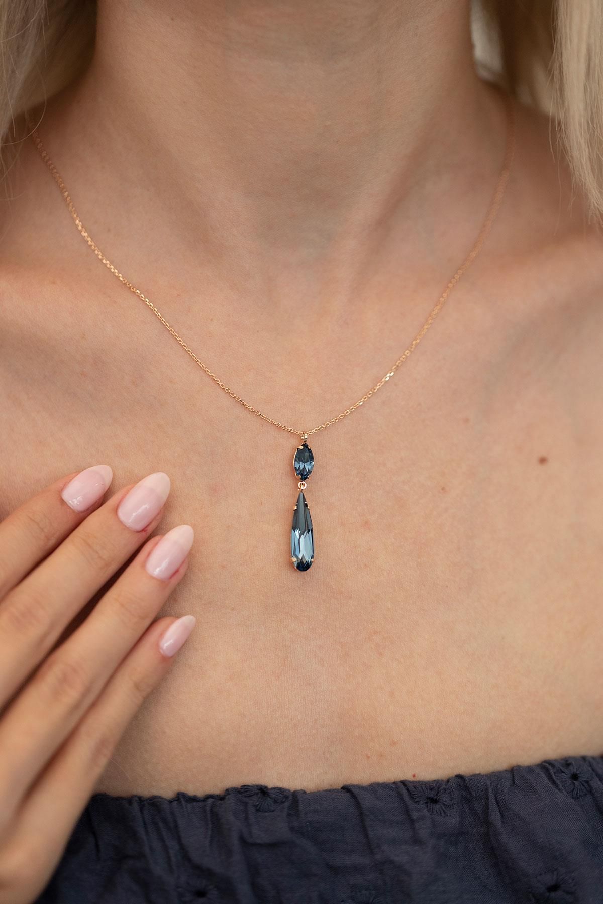 Ninova Silver Damla Model Rose Kaplama Gümüş Crystal Kolye
