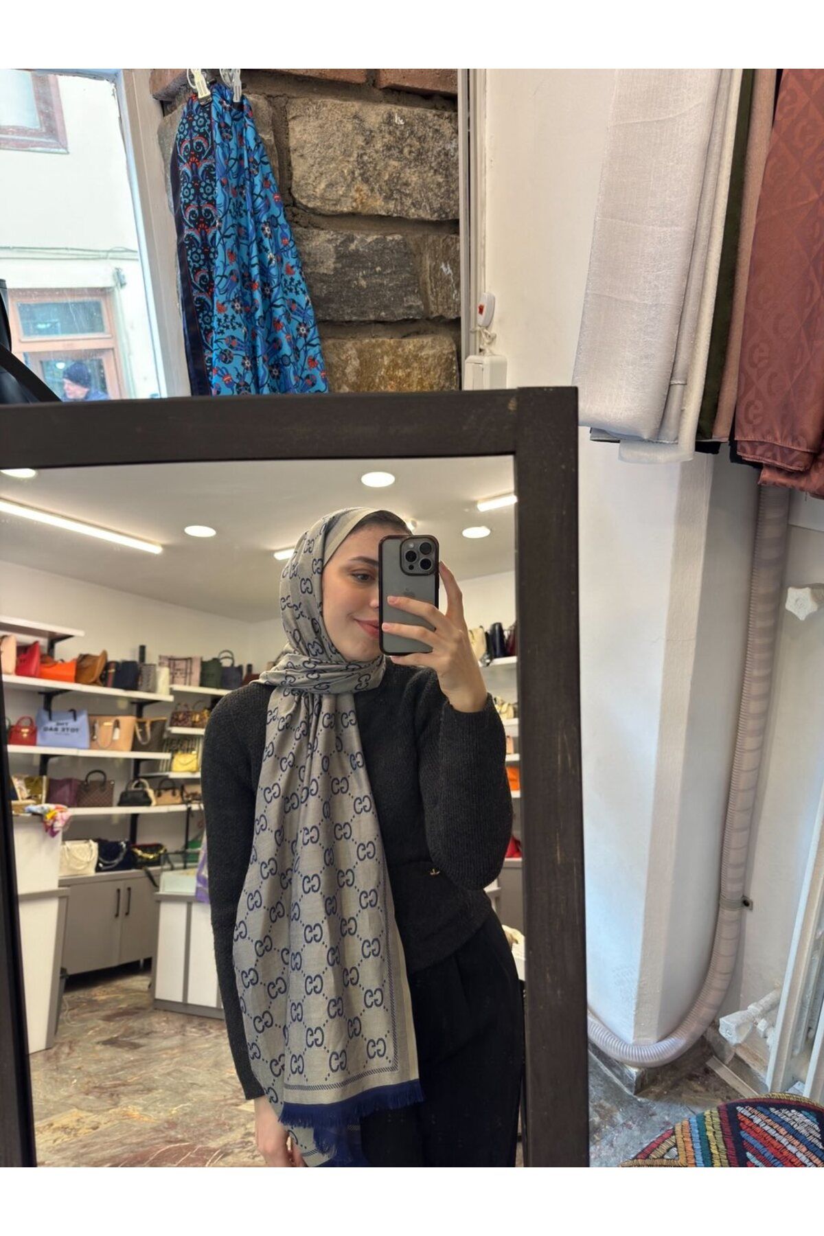 FREZYA G Desen çift taraflı ipeksi jakar şal