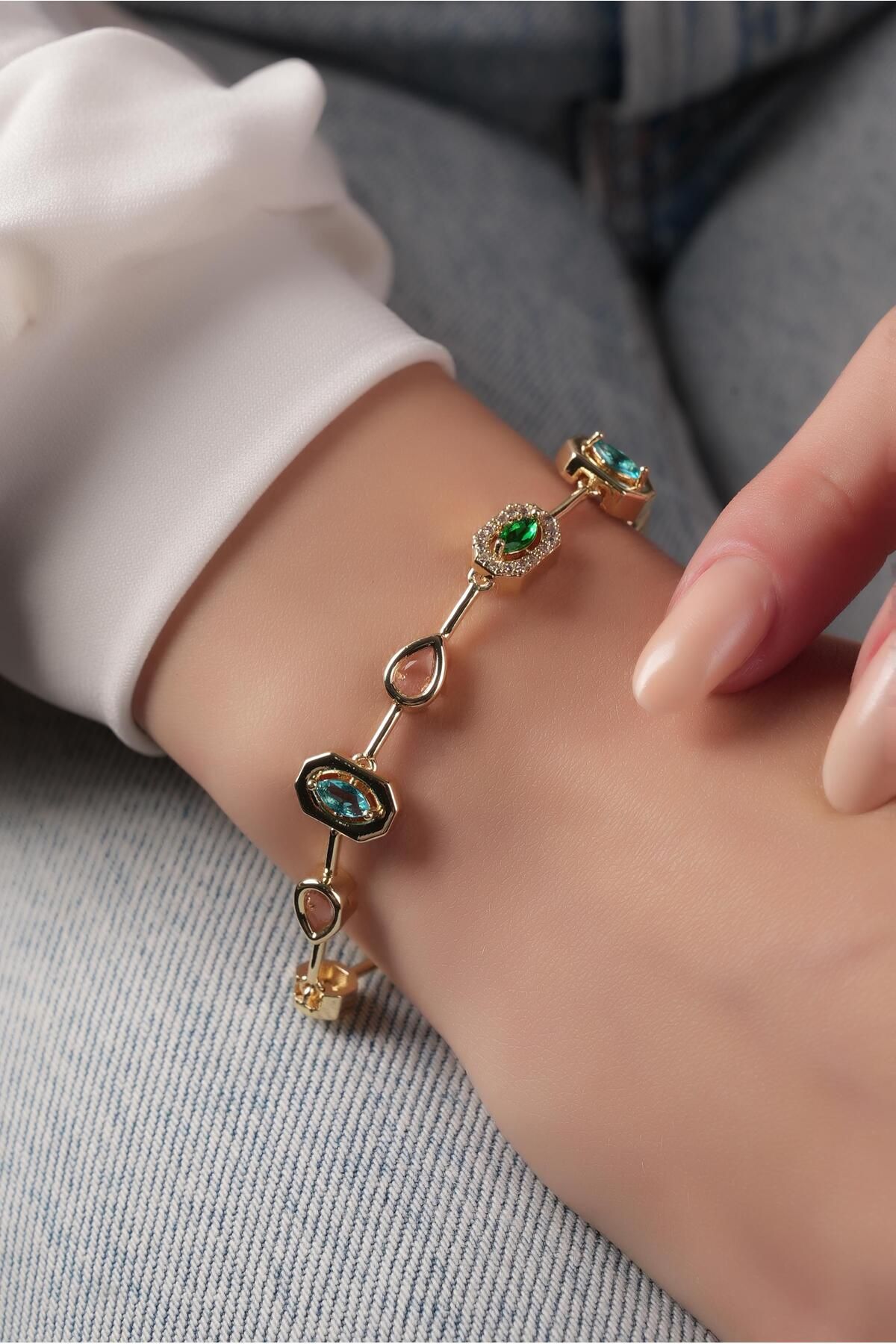 Çlk Accessories Premium Renkli Tamtur Taşlı Tasarım Bileklik 70899