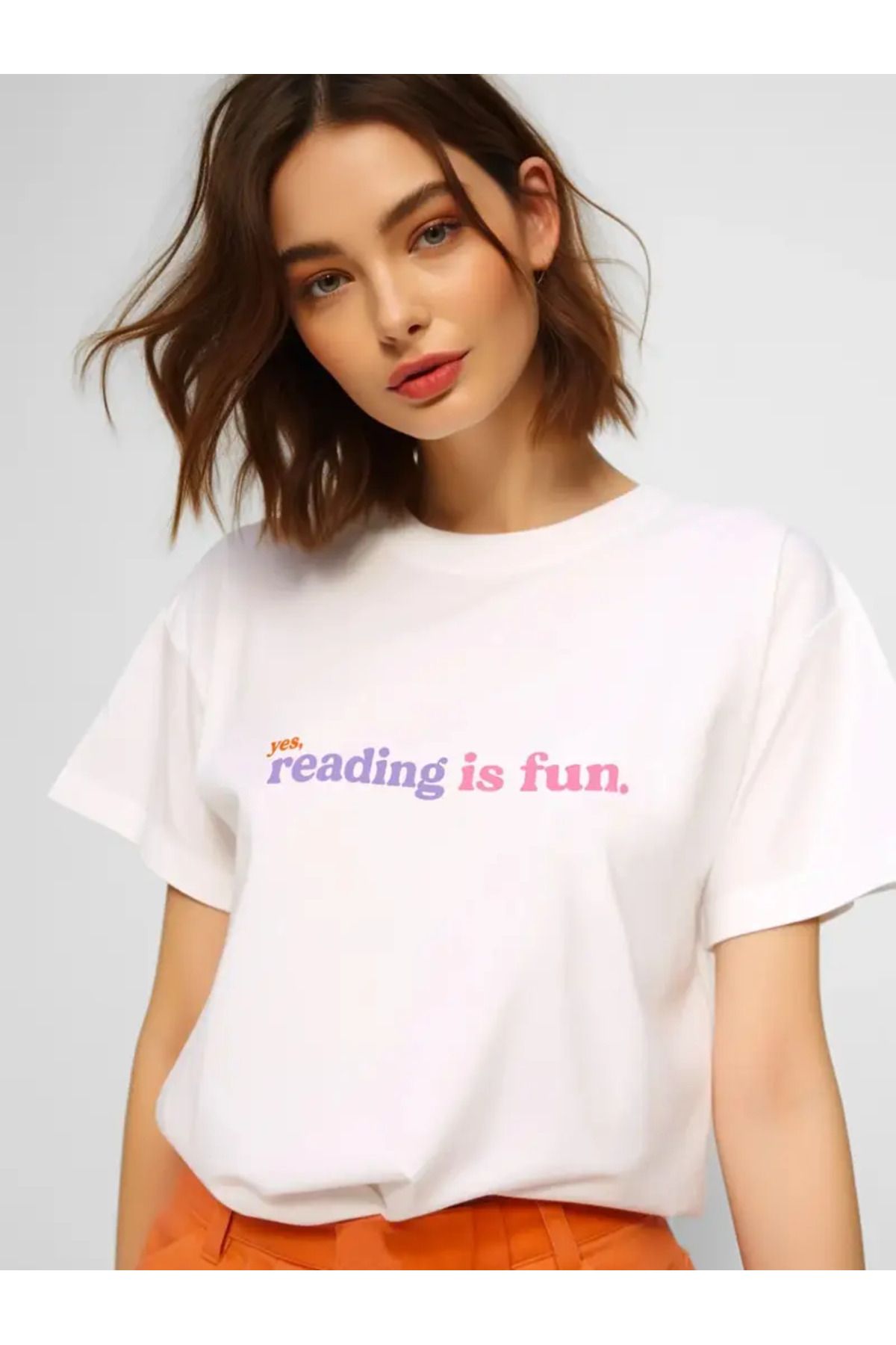AEMİ Unisex Yes Reading İs fun Baskılı %100 Pamuk Oversize T-shirt