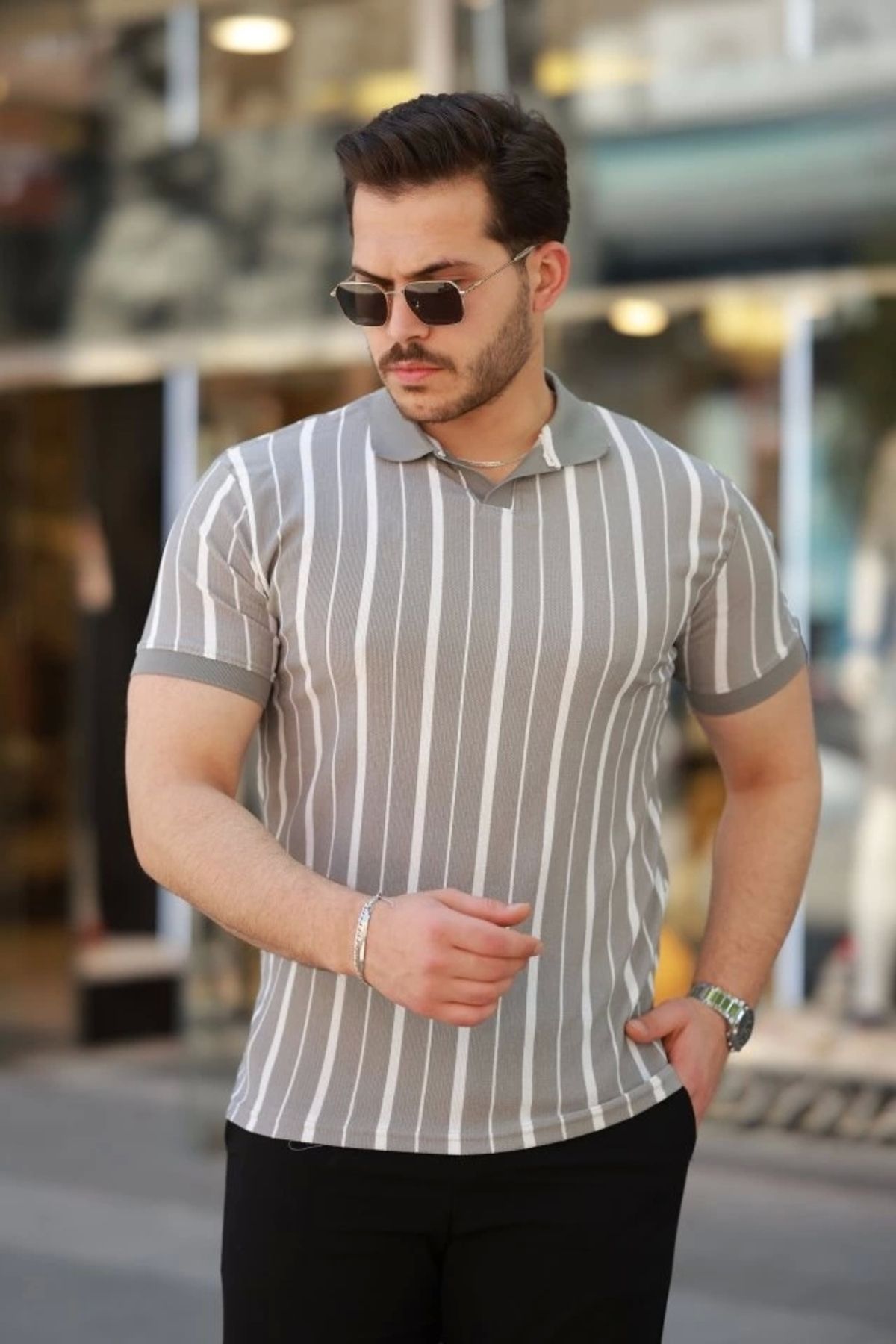 Kaplan Erkek Yakalı örme Kumaş Kısa Kollu T-shirt