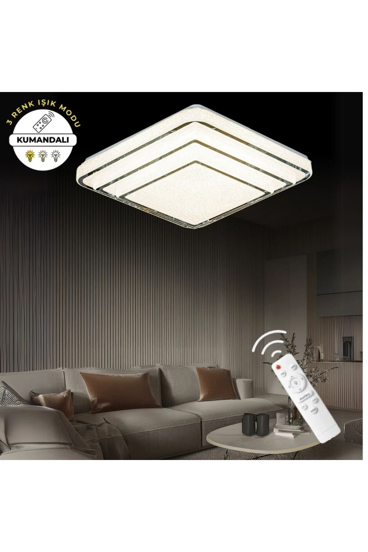 Elektroyou İnci Krom Lüks 3 Katlı Tasarım Kumandalı 3 Renk Ledli Avize Çap 40 cm