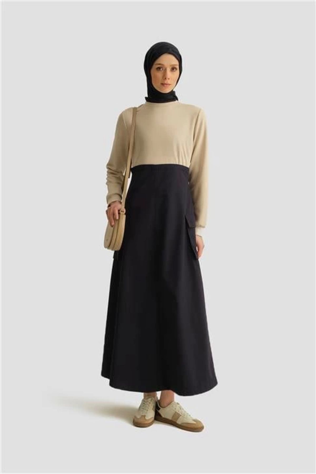 aradimtaradim Paraşüt Kumaş Mix Örme Elbise ORTD9437 Lacivert
