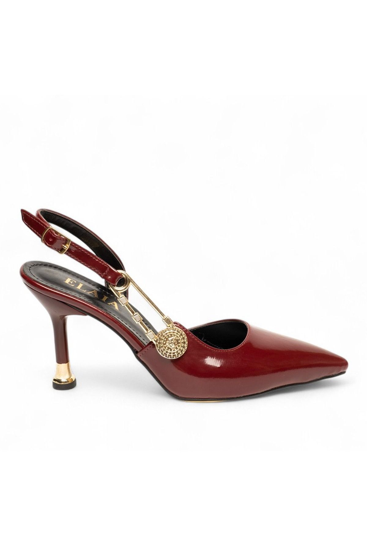 ELAIA SHOES GILDA Gold Aksesuar Detaylı Bordo Rugan Stiletto