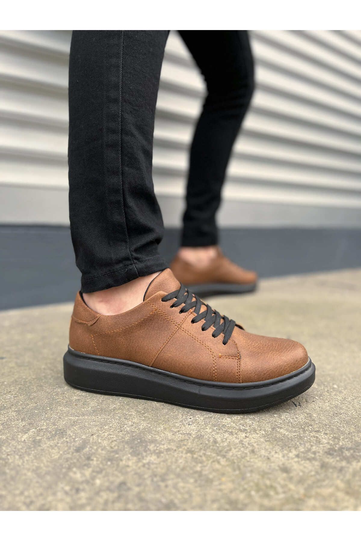 Zerenyus JY151 Boost Bağcıklı Erkek Günlük Sneaker Ayakkabı - Taba Siyah