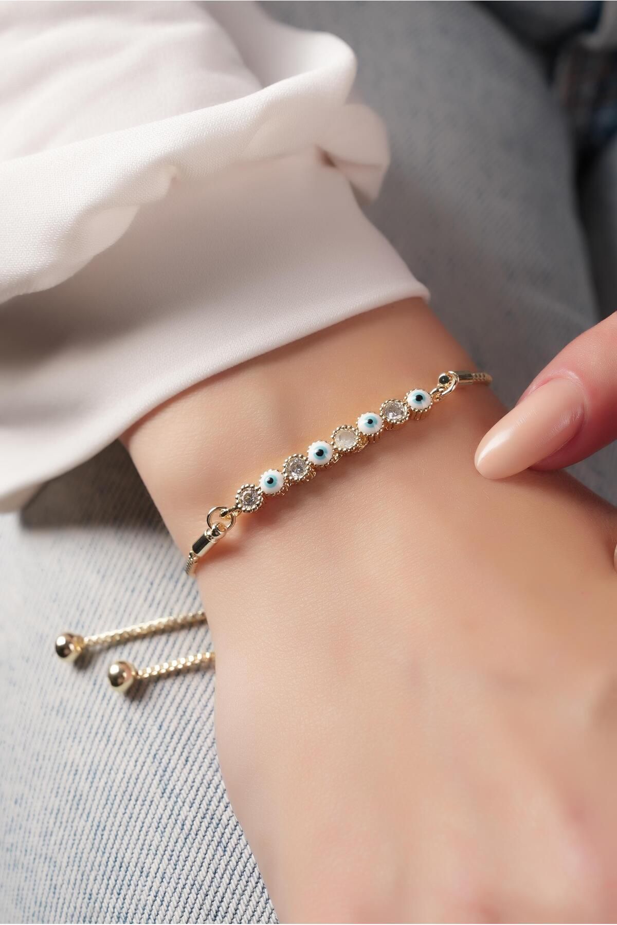 Çlk Accessories Premium Asansörlü Sıralı Taşlı Nazar Boncuk Bileklik 70896