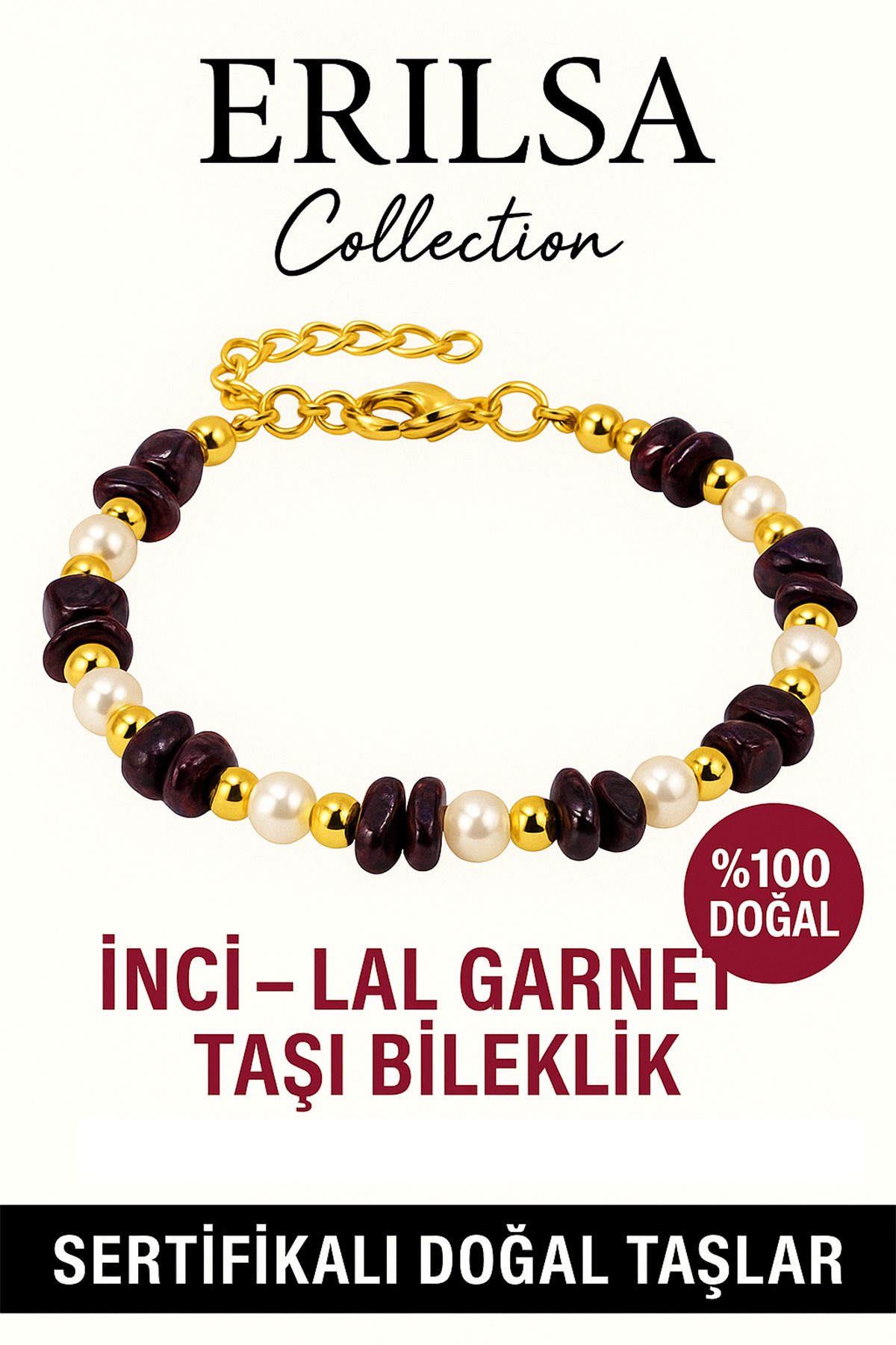 Erilsa Sertifikalı İnci ve Lal Garnet Taşı Bileklik – Enerji ve Huzur