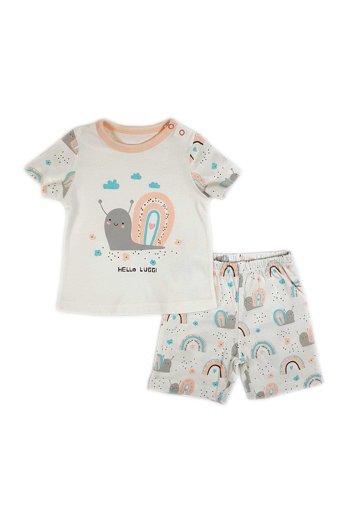 Luggi Baby Kız Salyangoz Somon Kısa Kollu T-shirt Üst & Şort Takım LG-7355