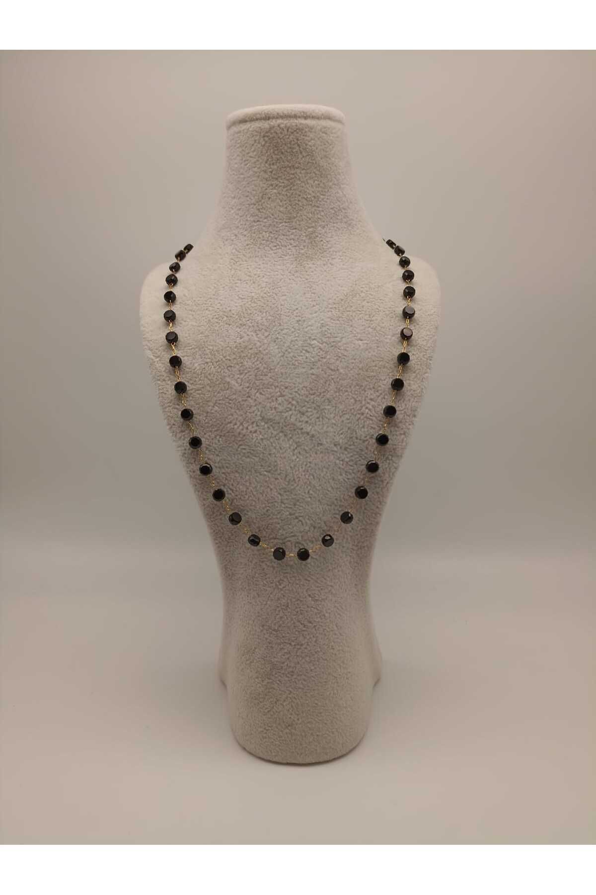 TLSMACCESORIES ÇELİK KOLYE SİYAH KRİSTAL