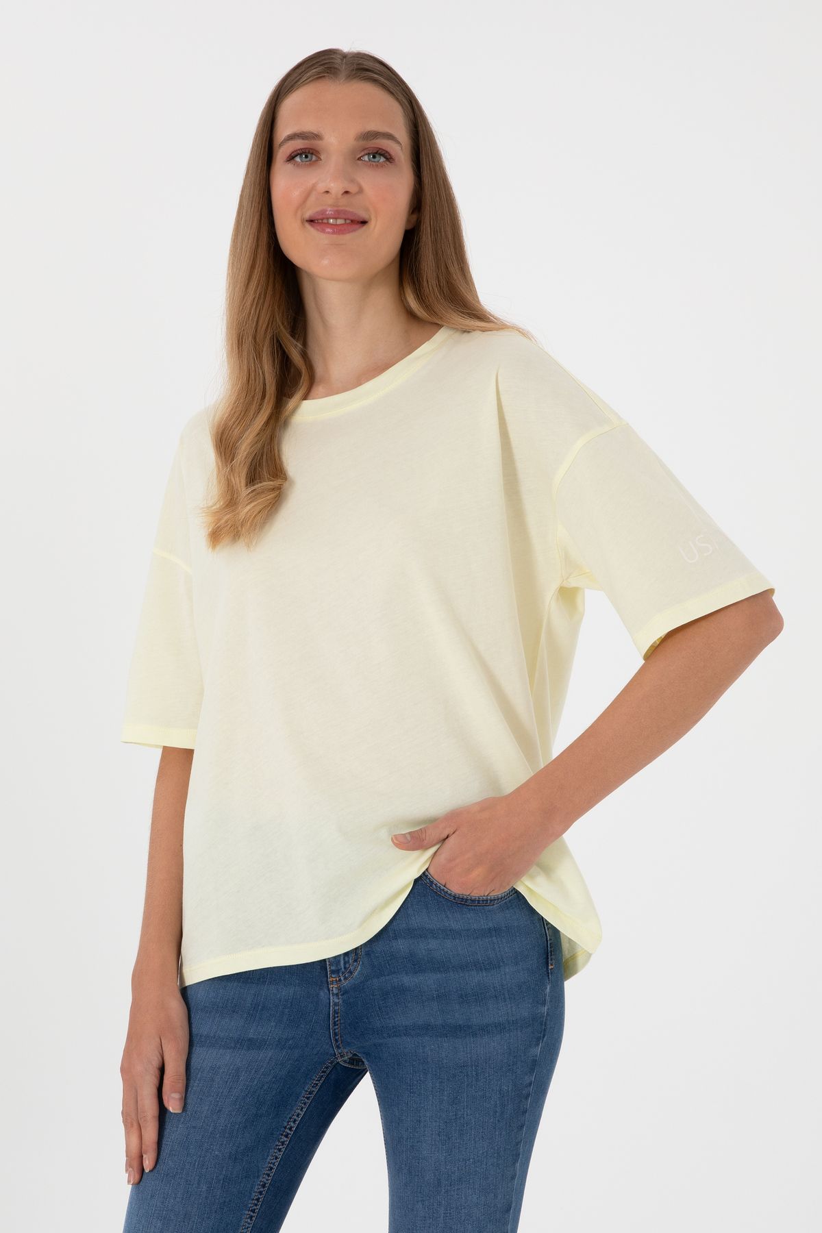 U.S. Polo Assn. Kadın Limon Oversize Bisiklet Yaka Tişört 50305775-VR035
