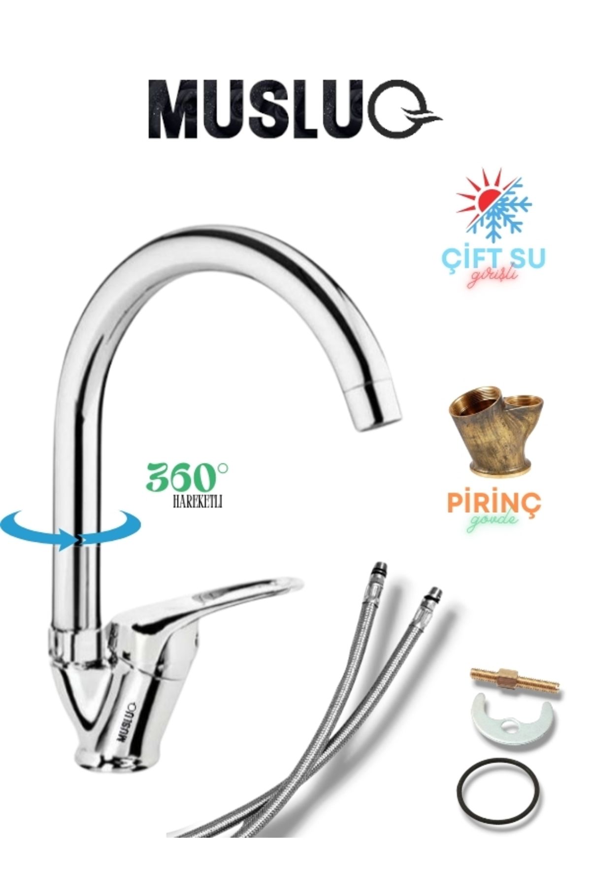 MUSLUQ Baston Borulu Banyo Lavabo Musluğu Bataryası Pirinç Gövde