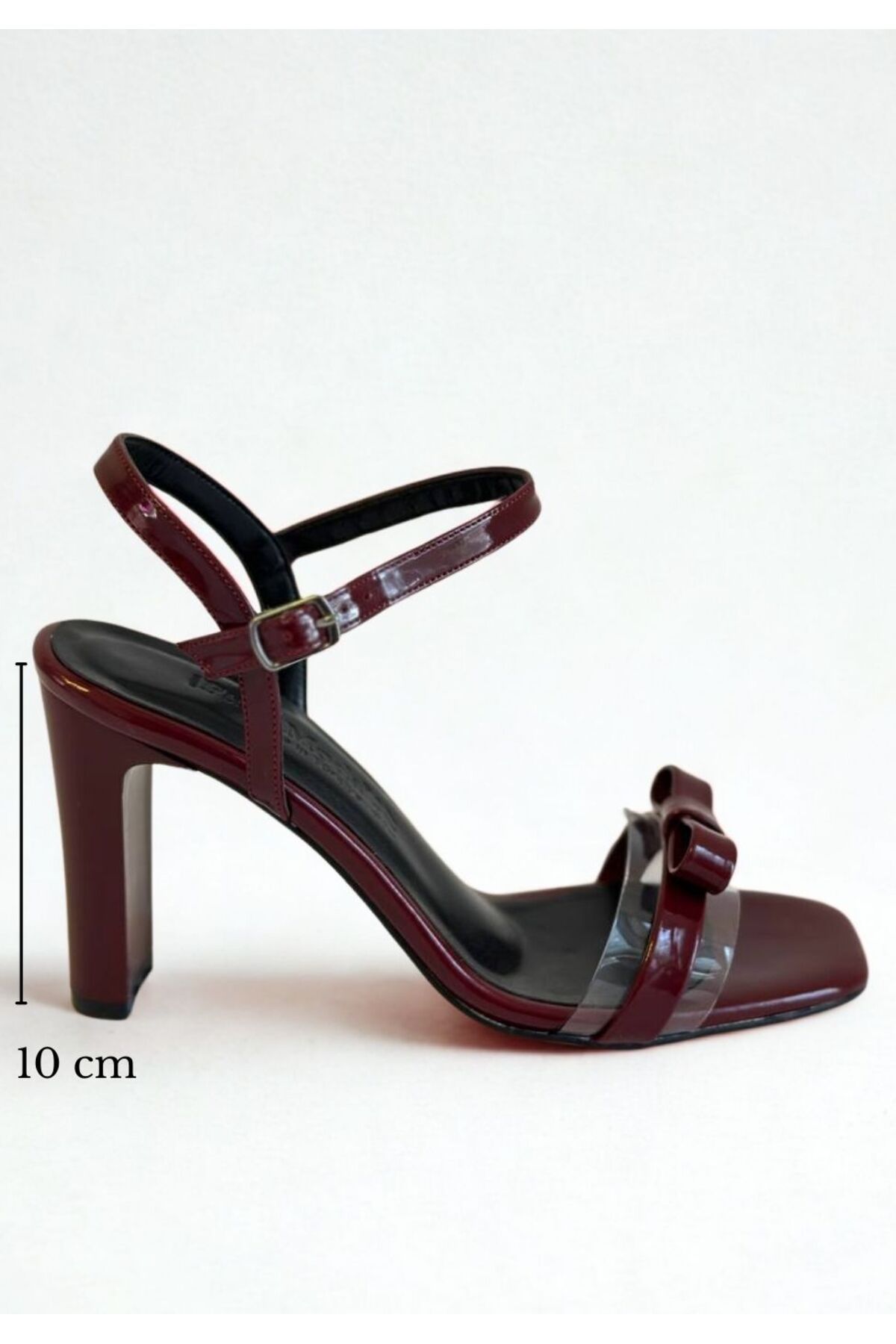 MY MADRE LEATHER SHOES Bordo Rugan Şeffaf Fiyonk Detaylı Kadın Topuklu Ayakkabı