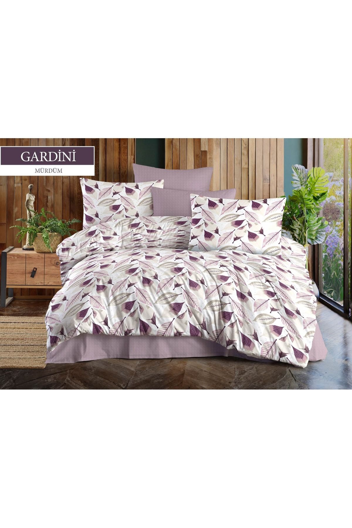 JOLLY HOME Mürdüm & Yaprak Desenli Çift Kişilik Nevresim Takımı - Modern & Şık Uyku Seti