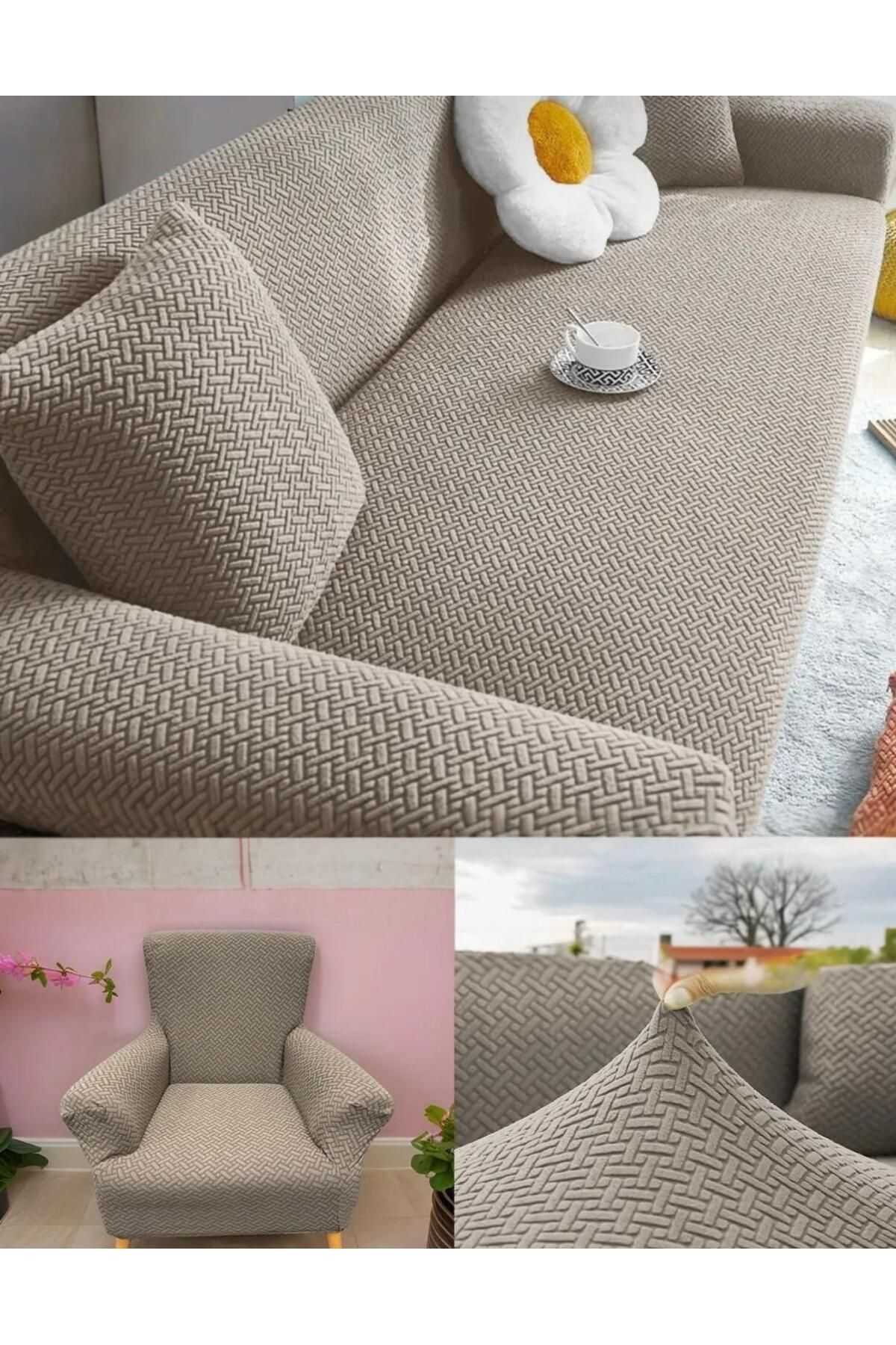 Home Desenli Geçirmeli Koltuk Örtü Seti 3+3+1+1