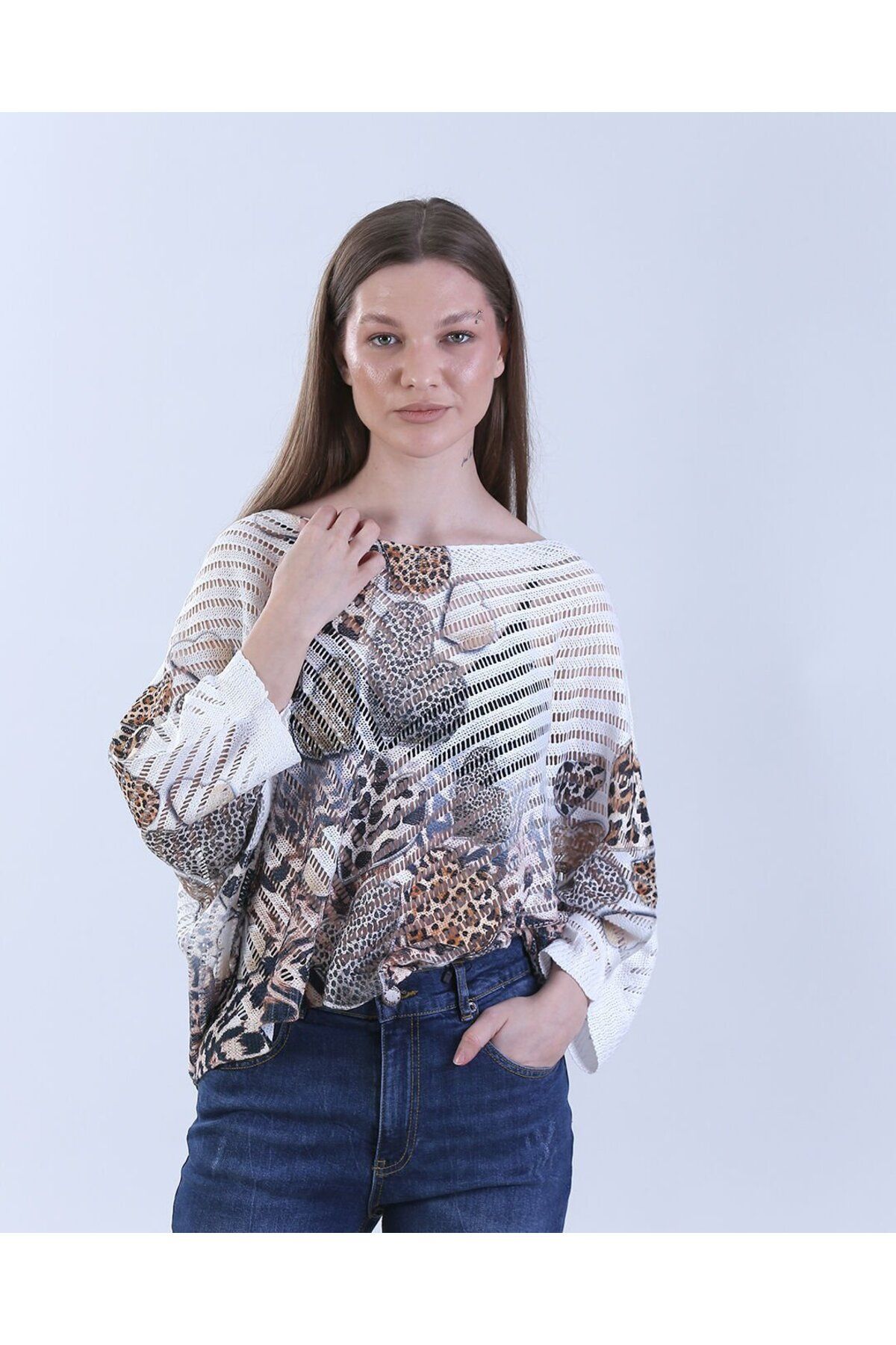 MARE BUTİK Desenli Merserize Bluz-Leopar Desenli