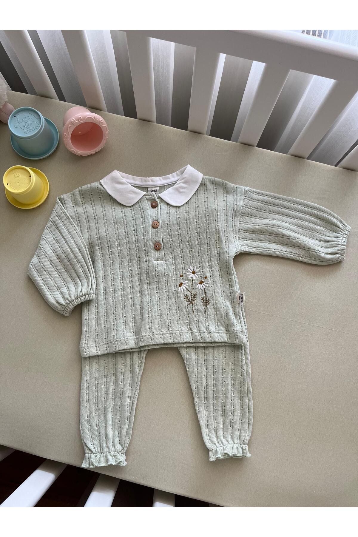 Tongs Baby Vintage Yeşil Kız Bebek Triko Alt Üst Takım