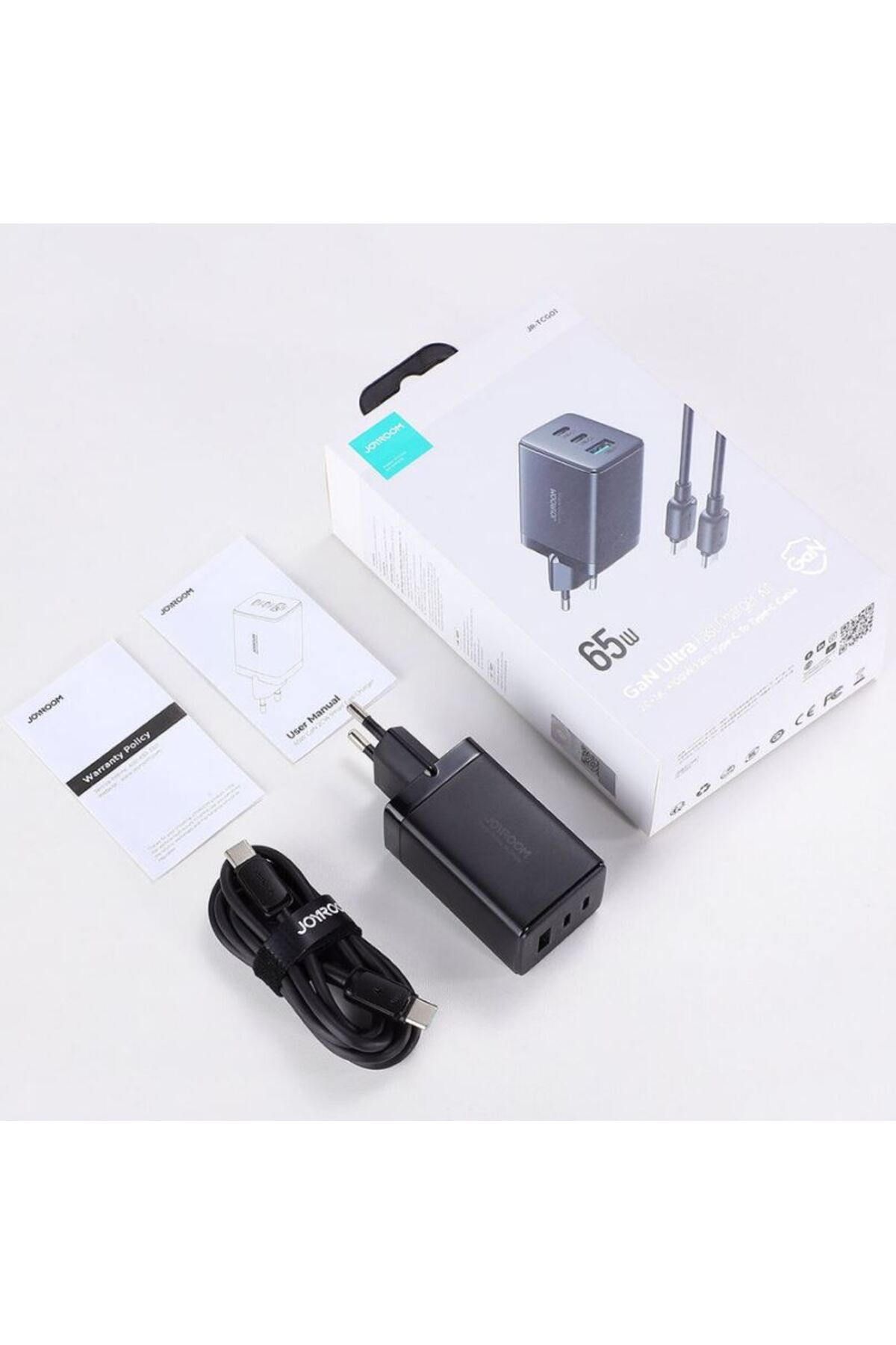 REDz Accessories-Adaptor de priză 65w tip C, cablu 3 în 1, Joyroom Jr-tcg01, 2 porturi USB x tip C, negru 11
