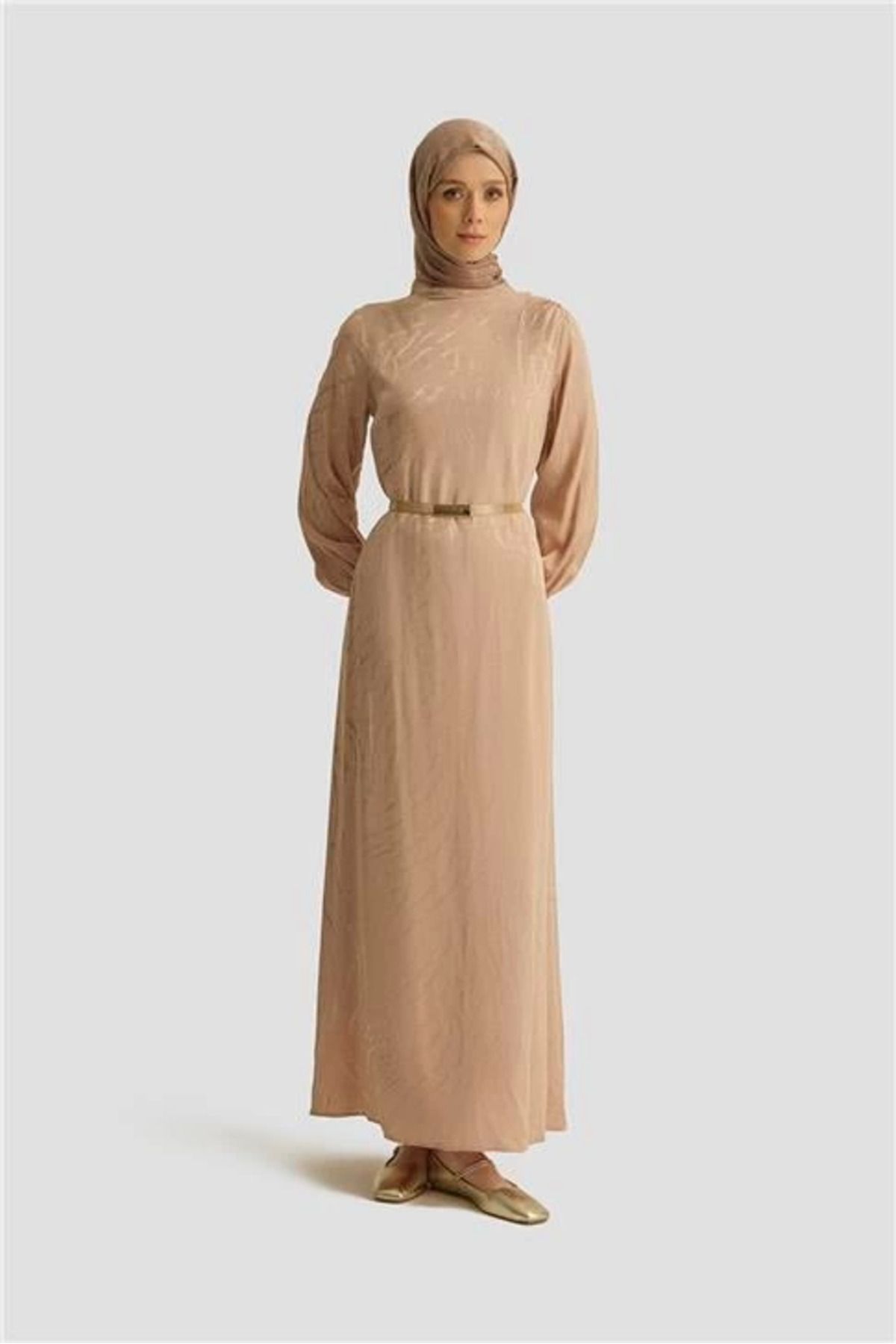 aradimtaradim Armine Desenli Saten Elbise 25YT920 Vizon-Vizon