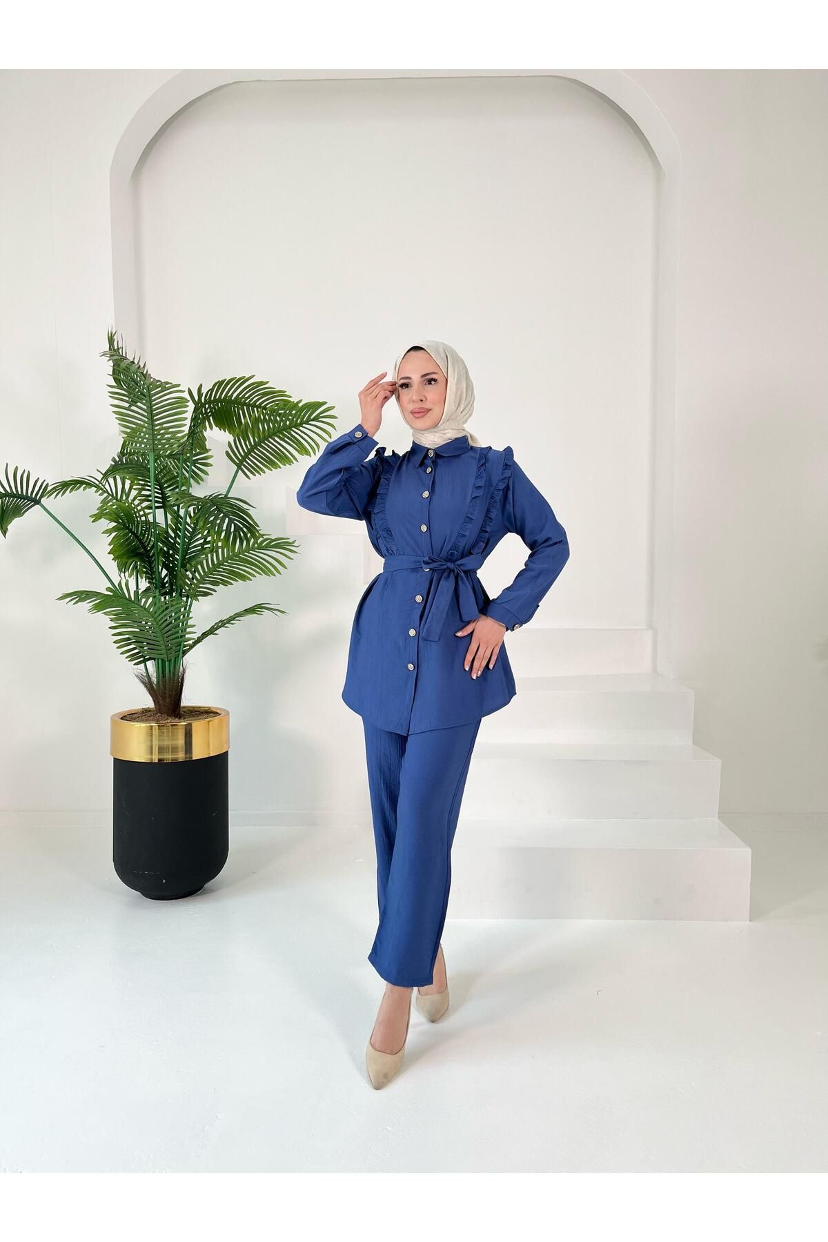 TOFİSA Fırfır Detaylı İkili Takım Indigo - 27003