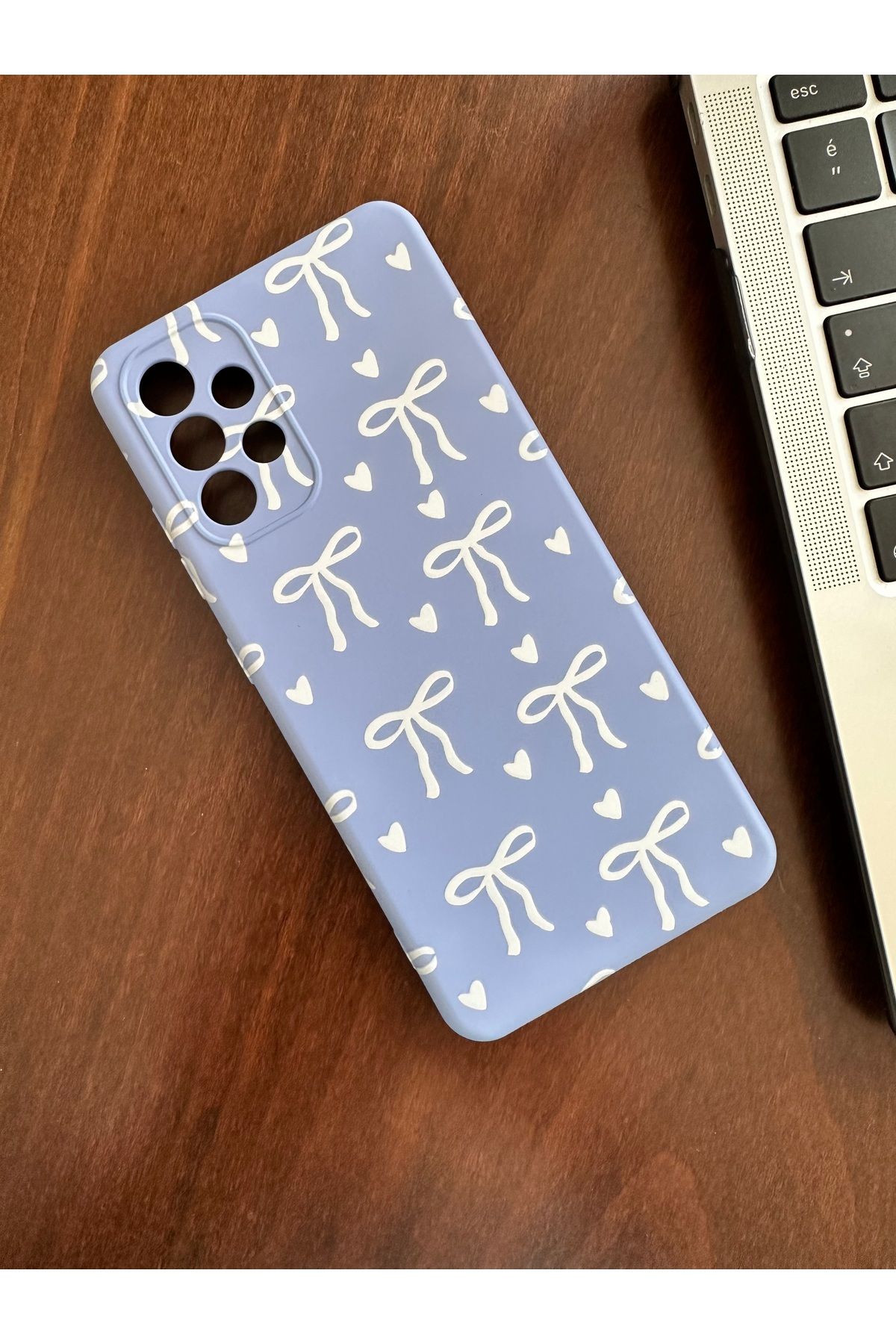 Mobildizayn SAMSUNG A20S Uyumlu Beyaz Kurdele Desenli Mor Lansman Telefon Kılıfı