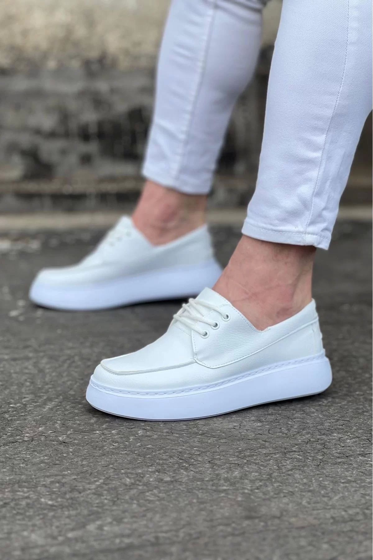 BİCANS WG508 Beyaz Cilt Ortopedik Taban Erkek Casual Ayakkabı