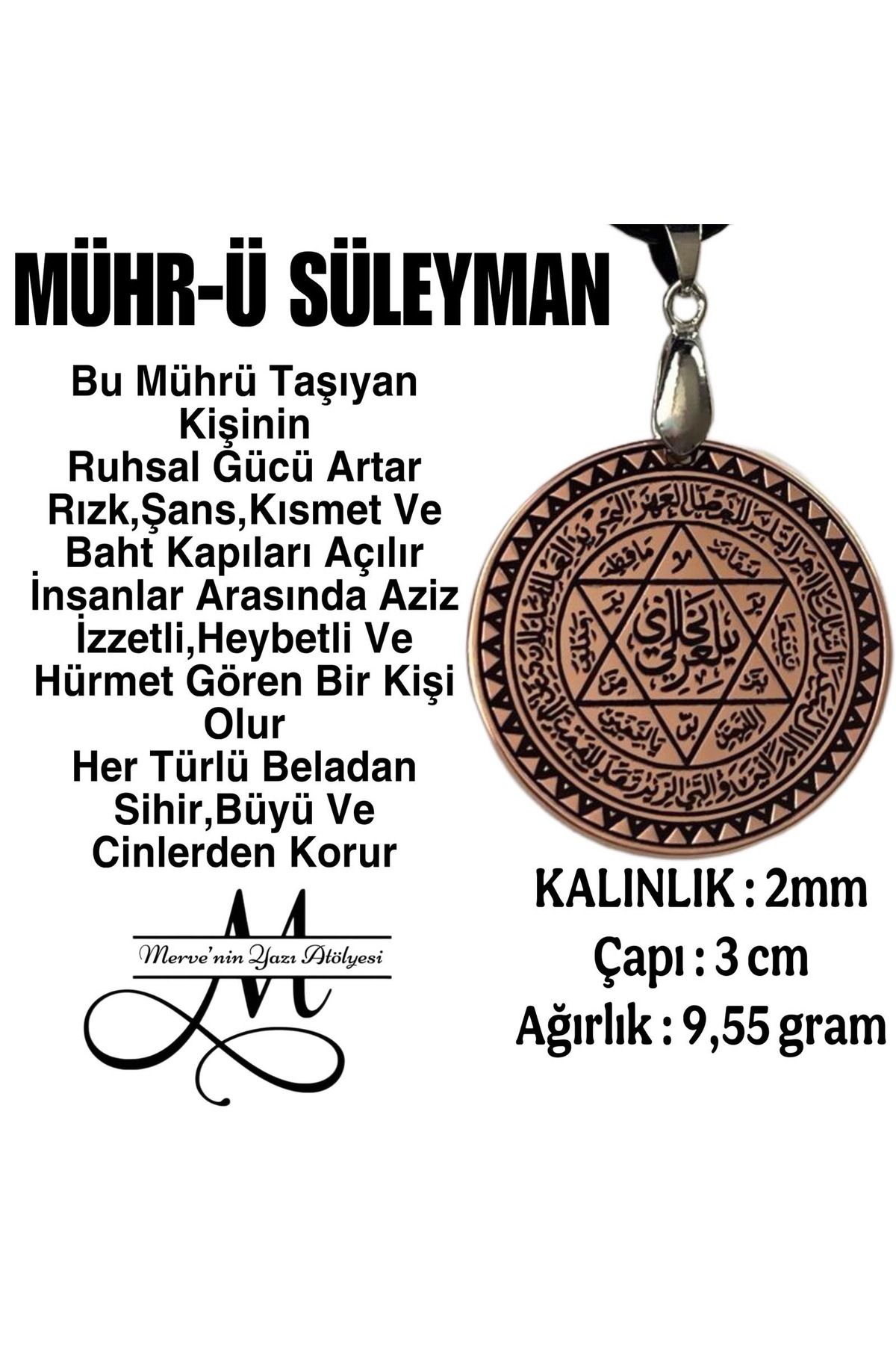 MerveninYaziAtolyesi Mührü Süleyman Bakır Plaka Kolye