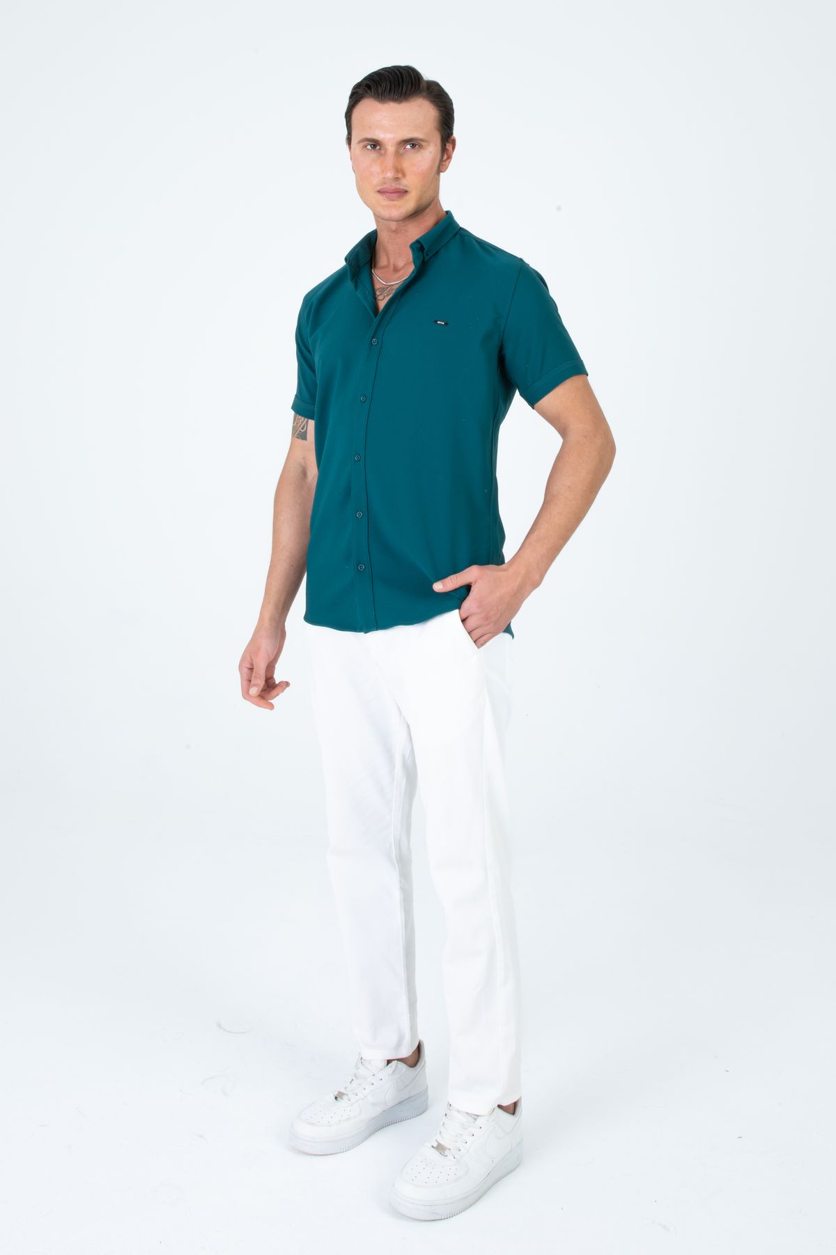 Artı1 Erkek Slim Fit Dar Kesim Kısa Kollu Nefes Alan Örme Doku Yazlık Erkek Gömlek