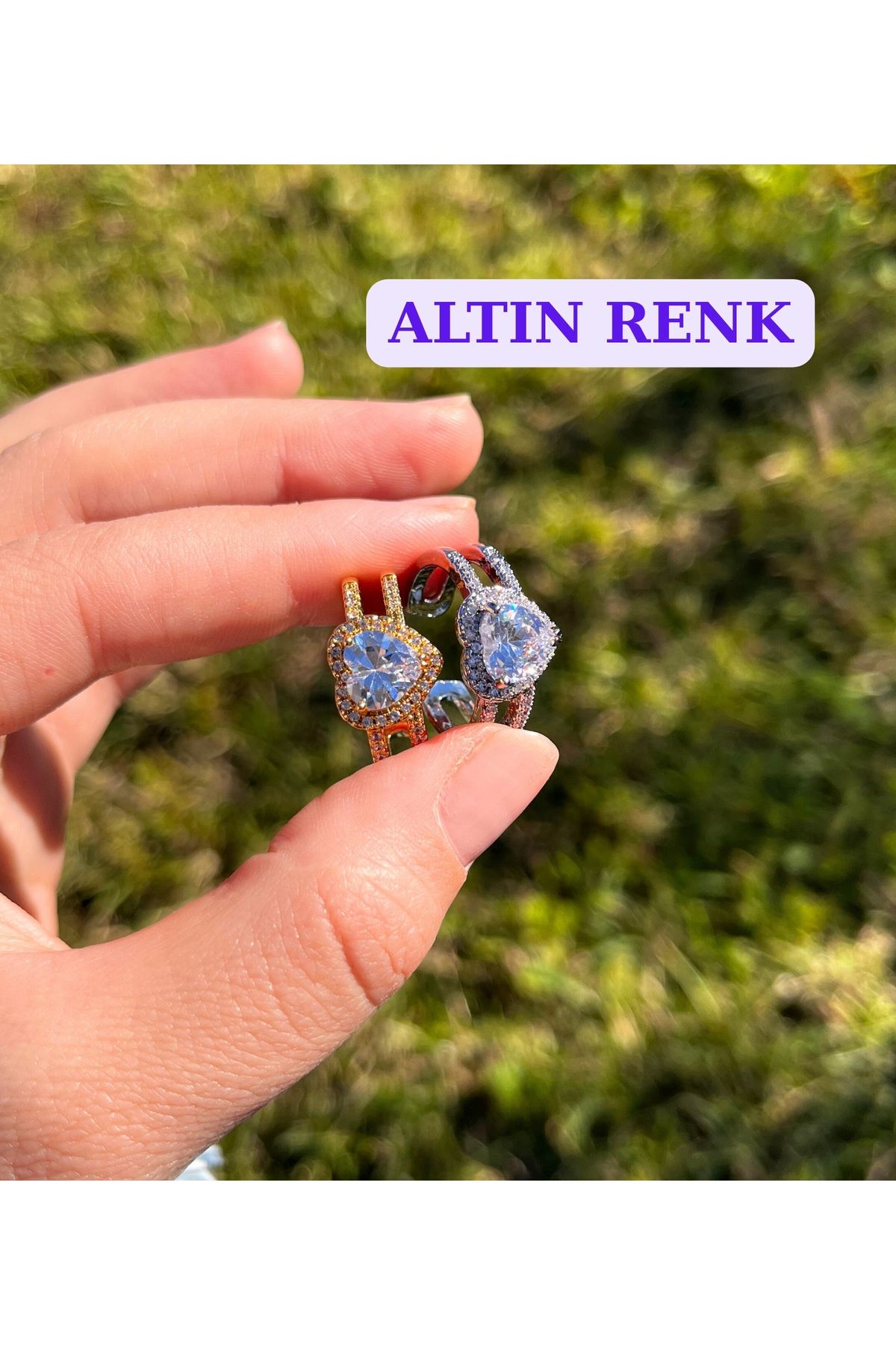 BIJUTERI Altın Kaplama Ayarlanabilir Büyük Kalpli Yüzük