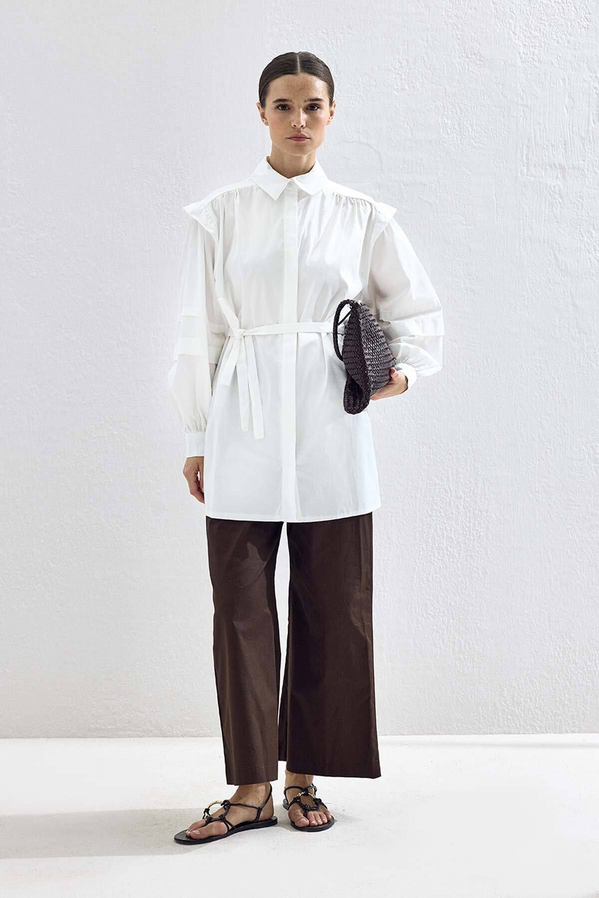 Hooopstore Aller Detaylı Oversize Ekru Gömlek