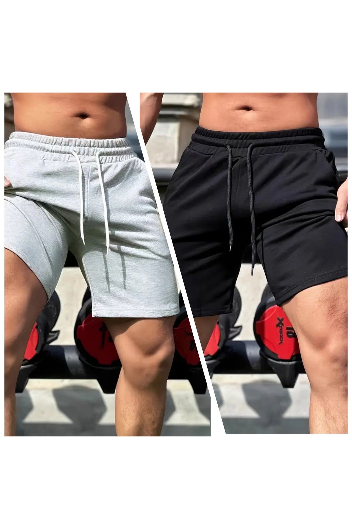 FİTGO Erkek 2'Li Paket Bermuda Siyah Gri Şort