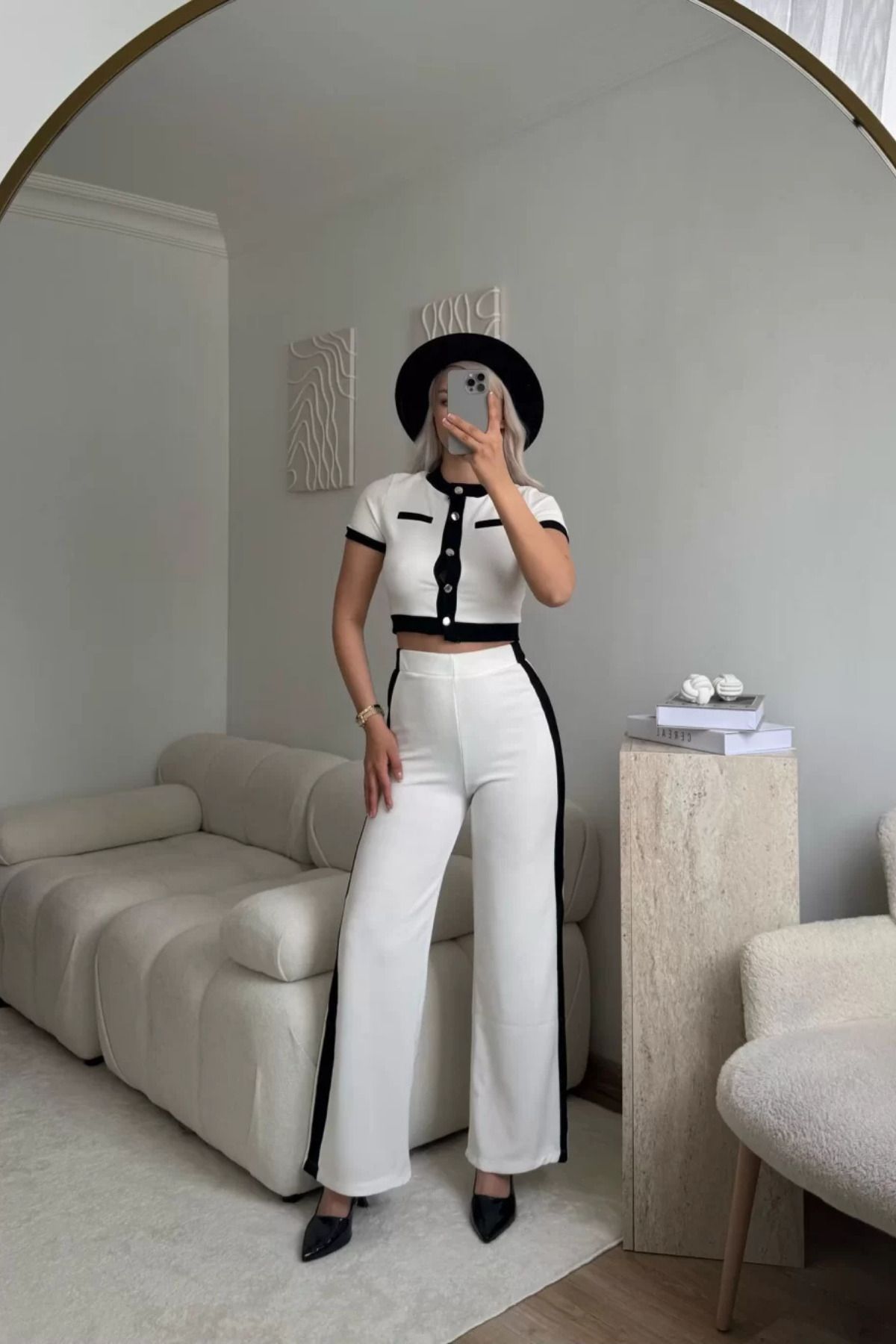 MOZENA Garnili Ottoman Kısa Kollu İkili Takım