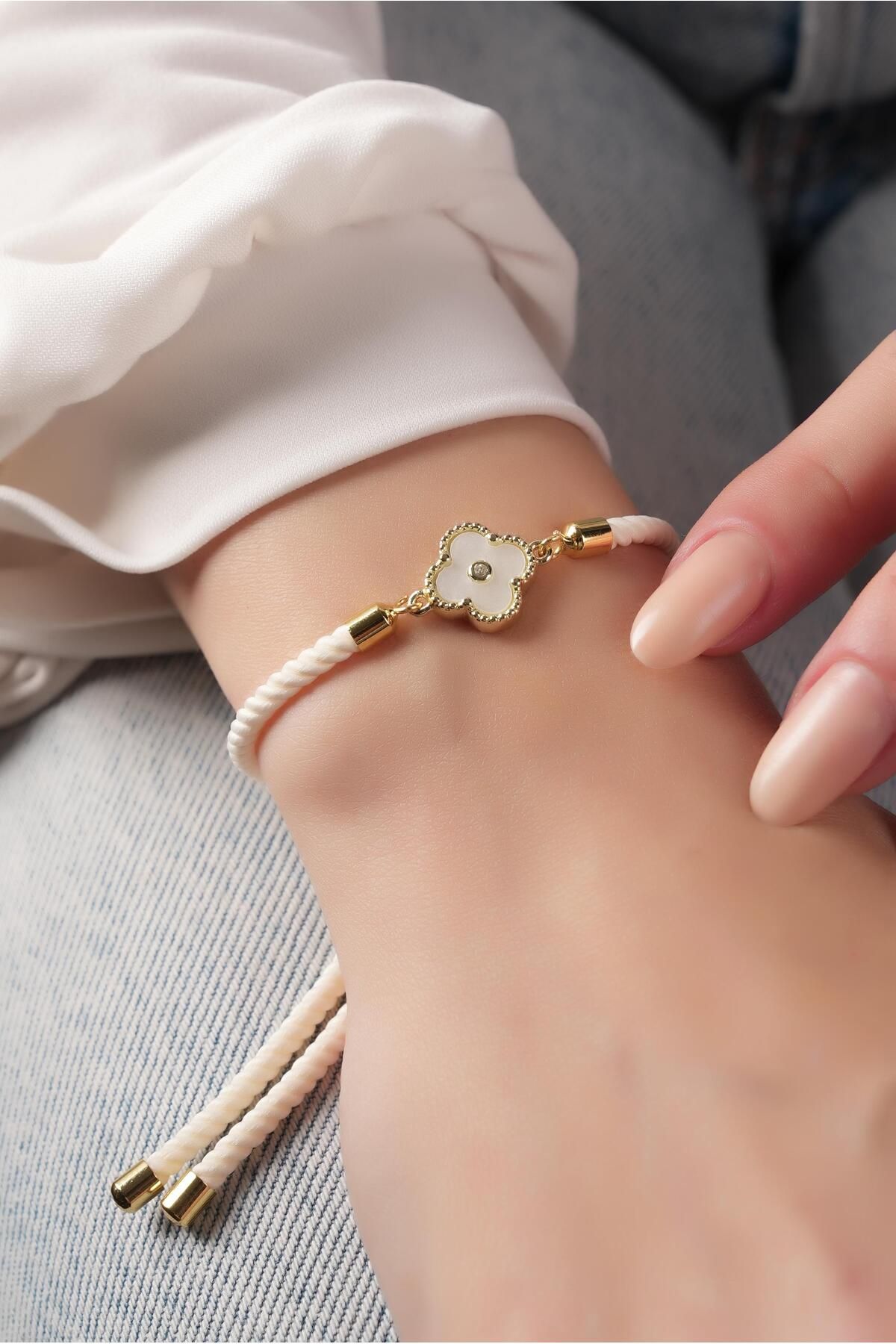 Çlk Accessories Premium Asansörlü Mineli Yonca İp Bileklik 70891