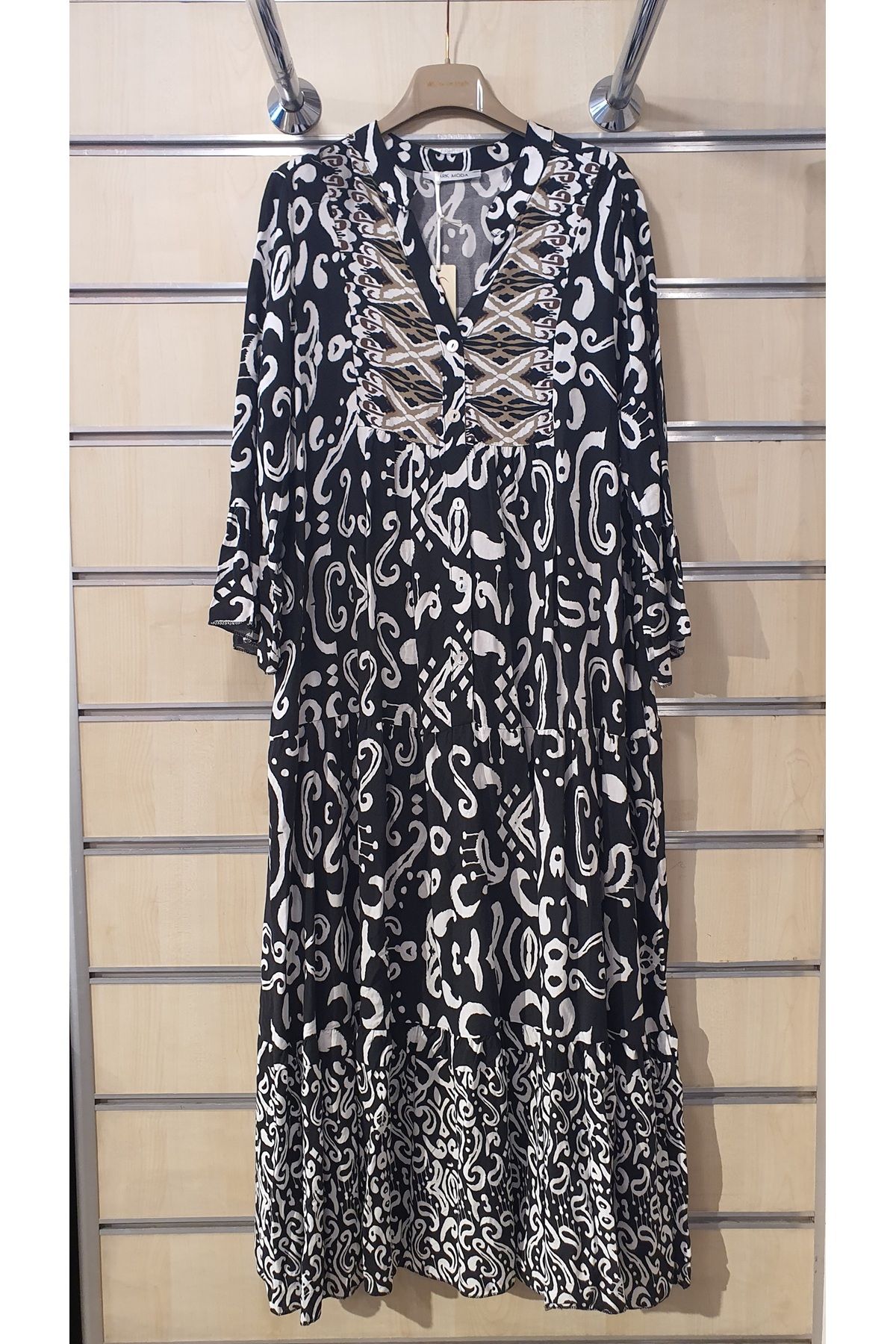 Park Moda DESEN GARNİLİ UZUN VİSKON ELBİSE