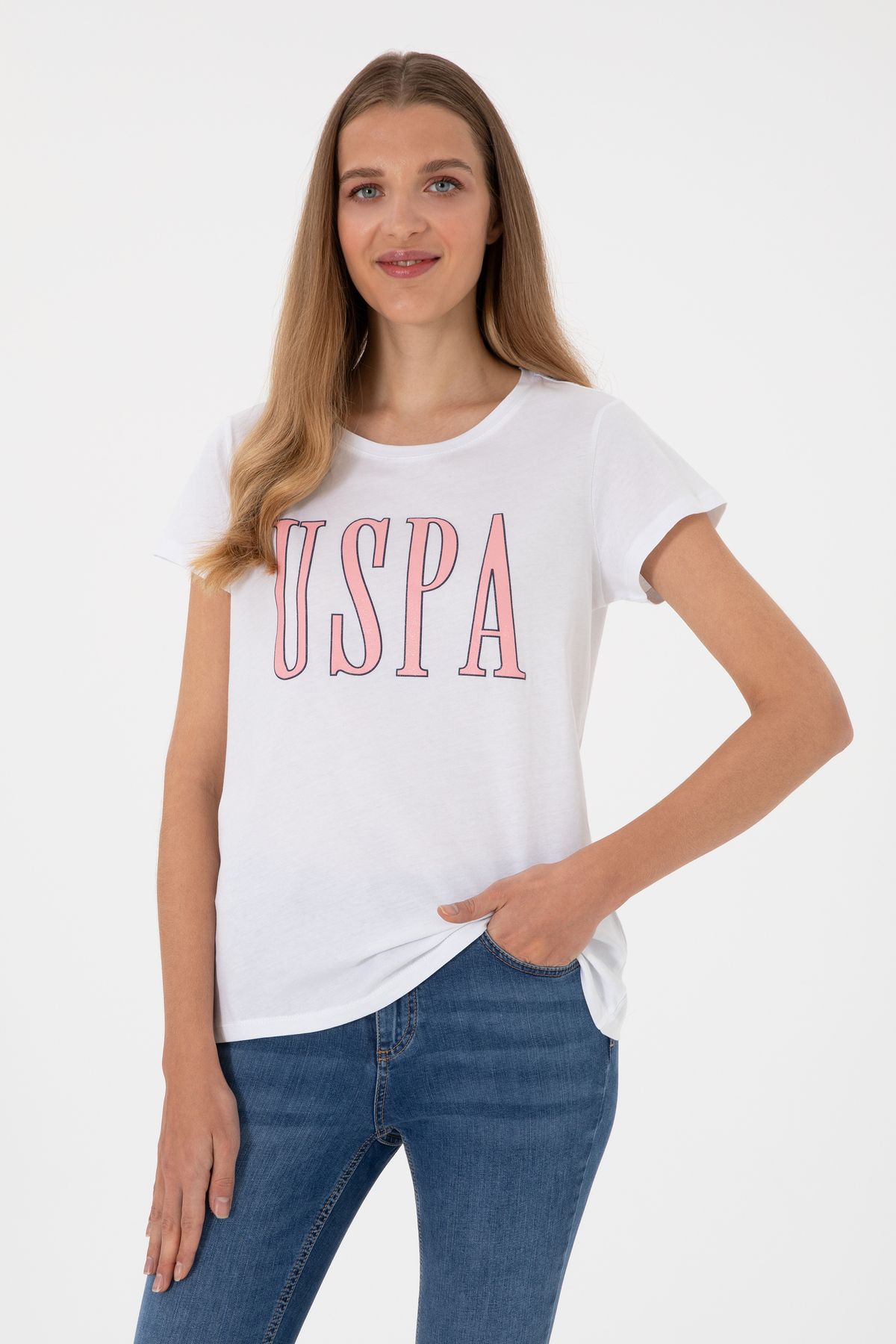 U.S. Polo Assn. Kadın Beyaz Bisiklet Yaka Tişört 50305842-VR013