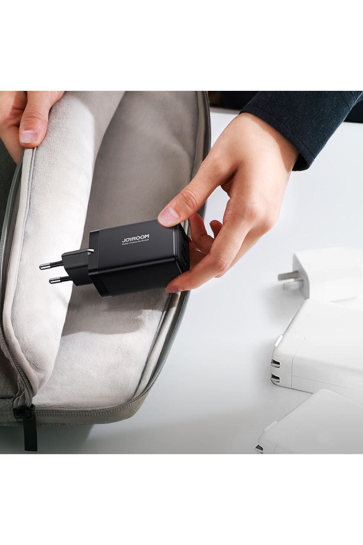 REDz Accessories-Adaptor de priză 65w tip C, cablu 3 în 1, Joyroom Jr-tcg01, 2 porturi USB x tip C, negru 9