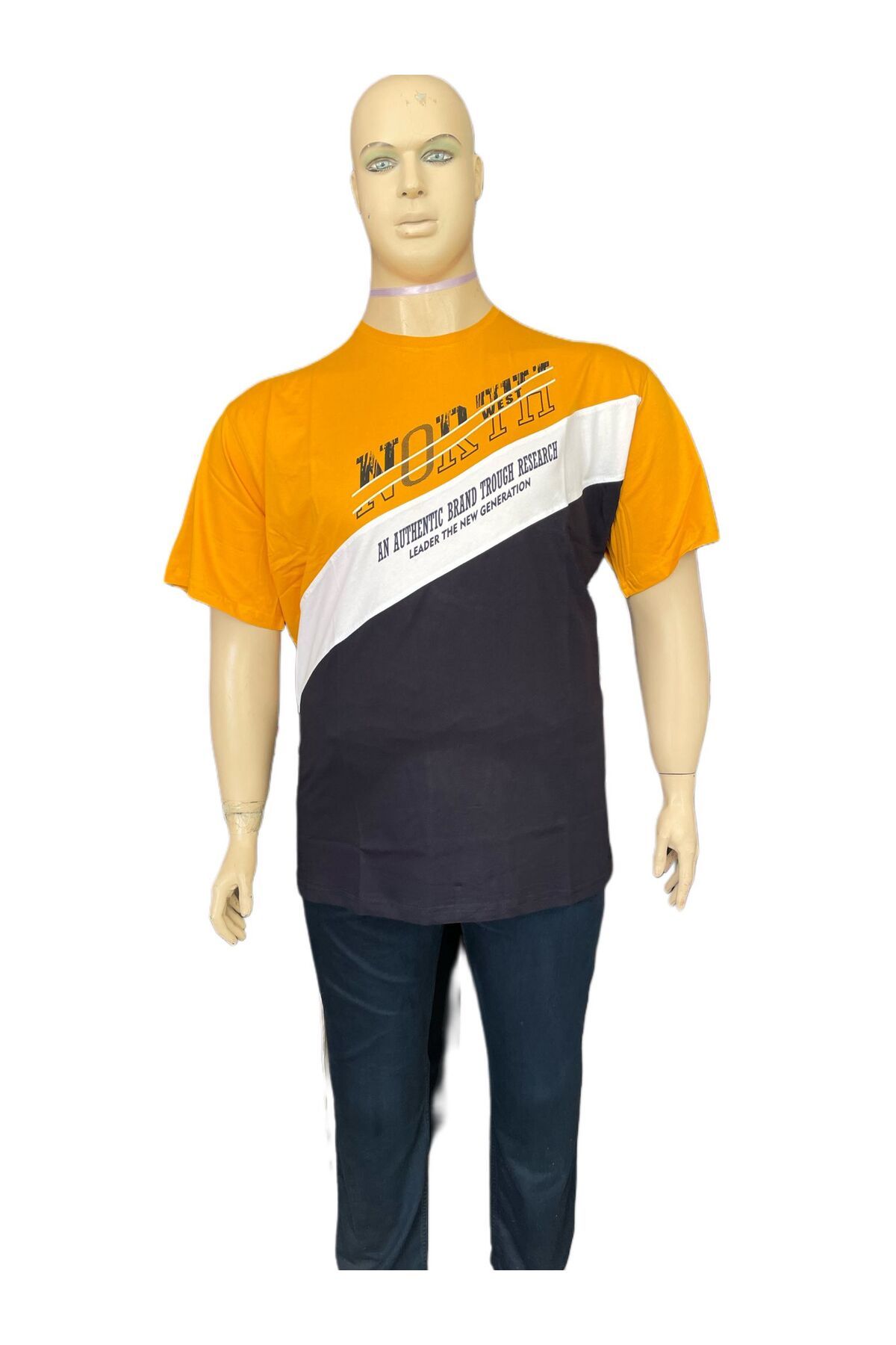Battal SÜPER BATTAL BASKILI BİSİKLET YAKA T-SHİRT