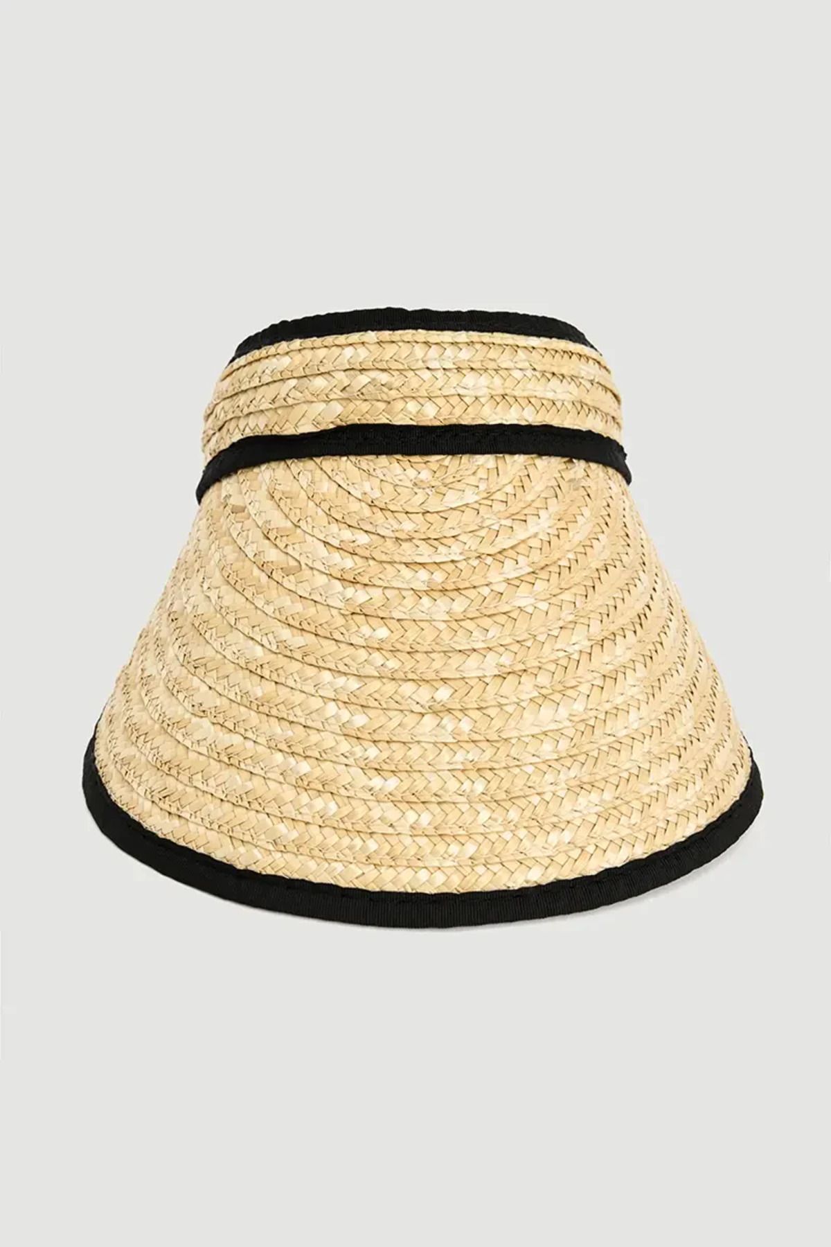 Gusto-Straw Stripe Detailed Visor Hat - Beige 1