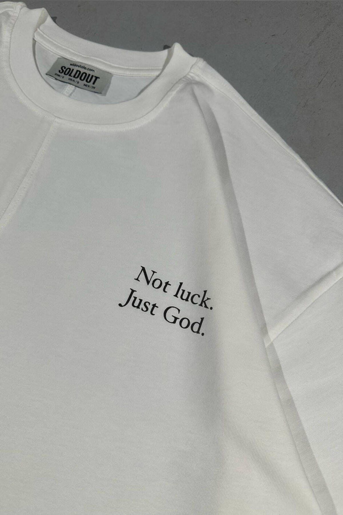 1887CLO Not Luck Just God Baskılı Dikiş Detaylı Oversize Tişört