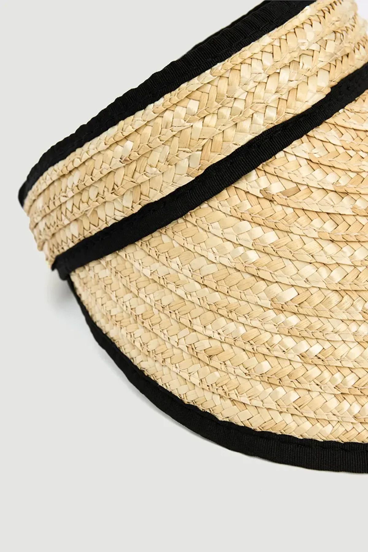 Gusto-Straw Stripe Detailed Visor Hat - Beige 2