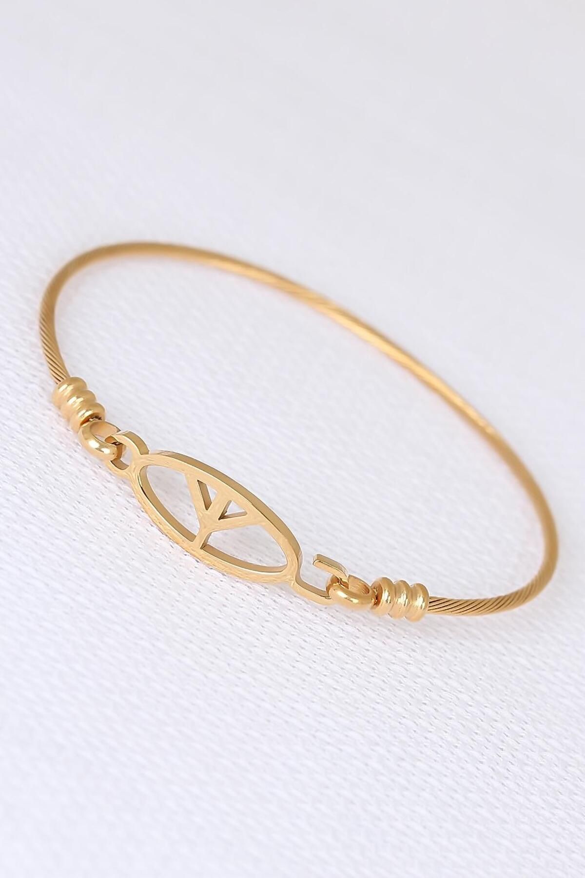 STİLLOVE Gold Metal Çelik Figürlü Erkek Kelepçe Bileklik