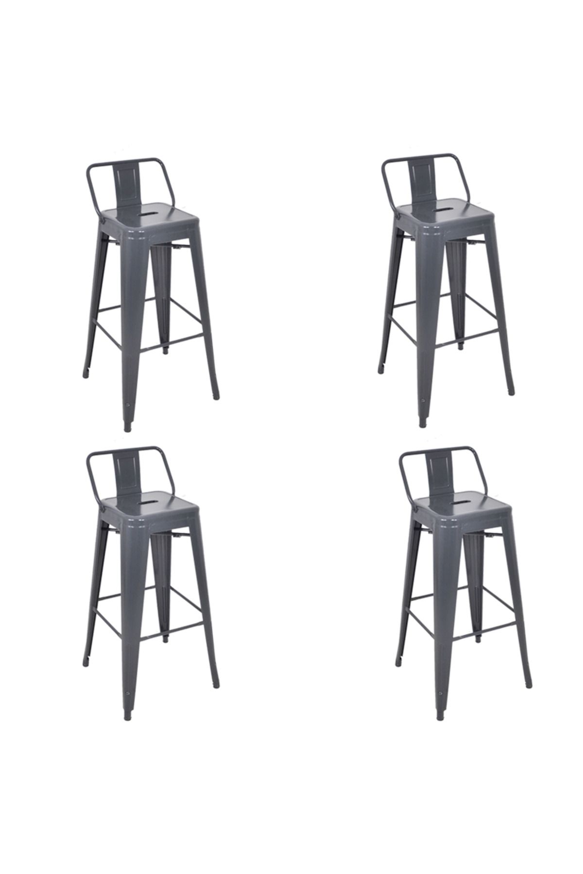 Komposan Tolix Sırtlı Metal Bar Tabure(4Adet)