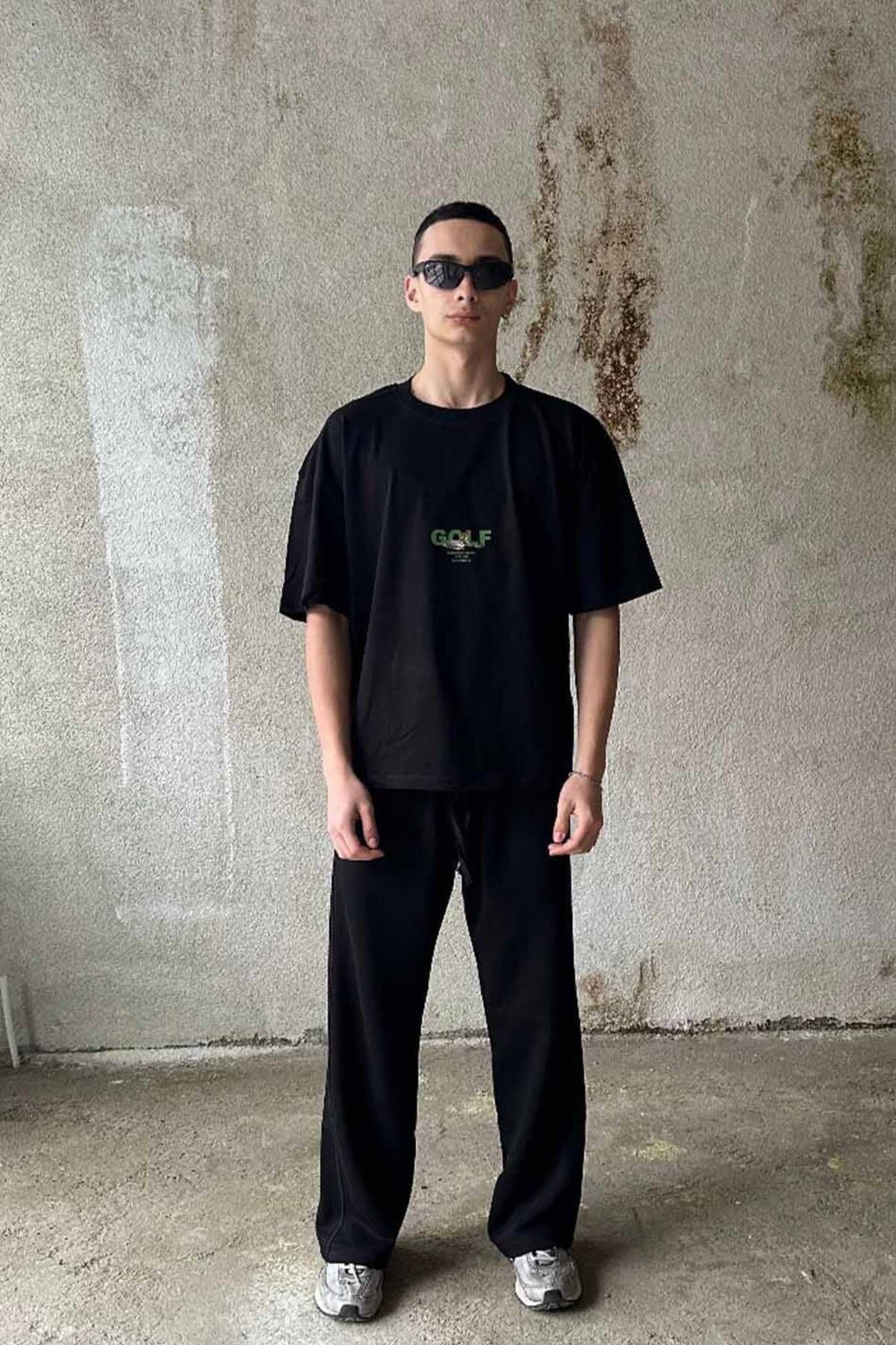 1887CLO Golf Baskılı Siyah Oversize Tişört