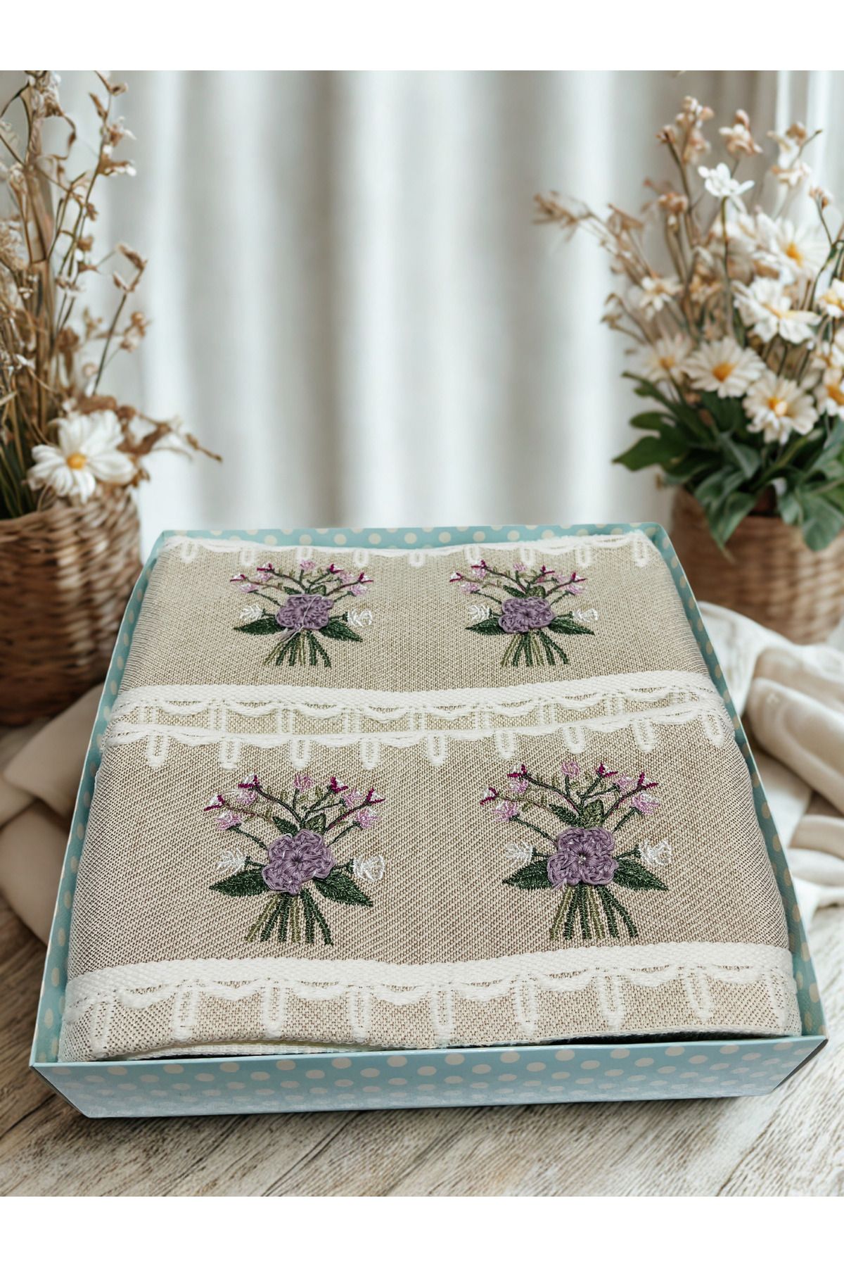 Home Anneler Günü Hediye Kutusu I %100 Pamuk 2'li Mutfak Havlusu 30x50