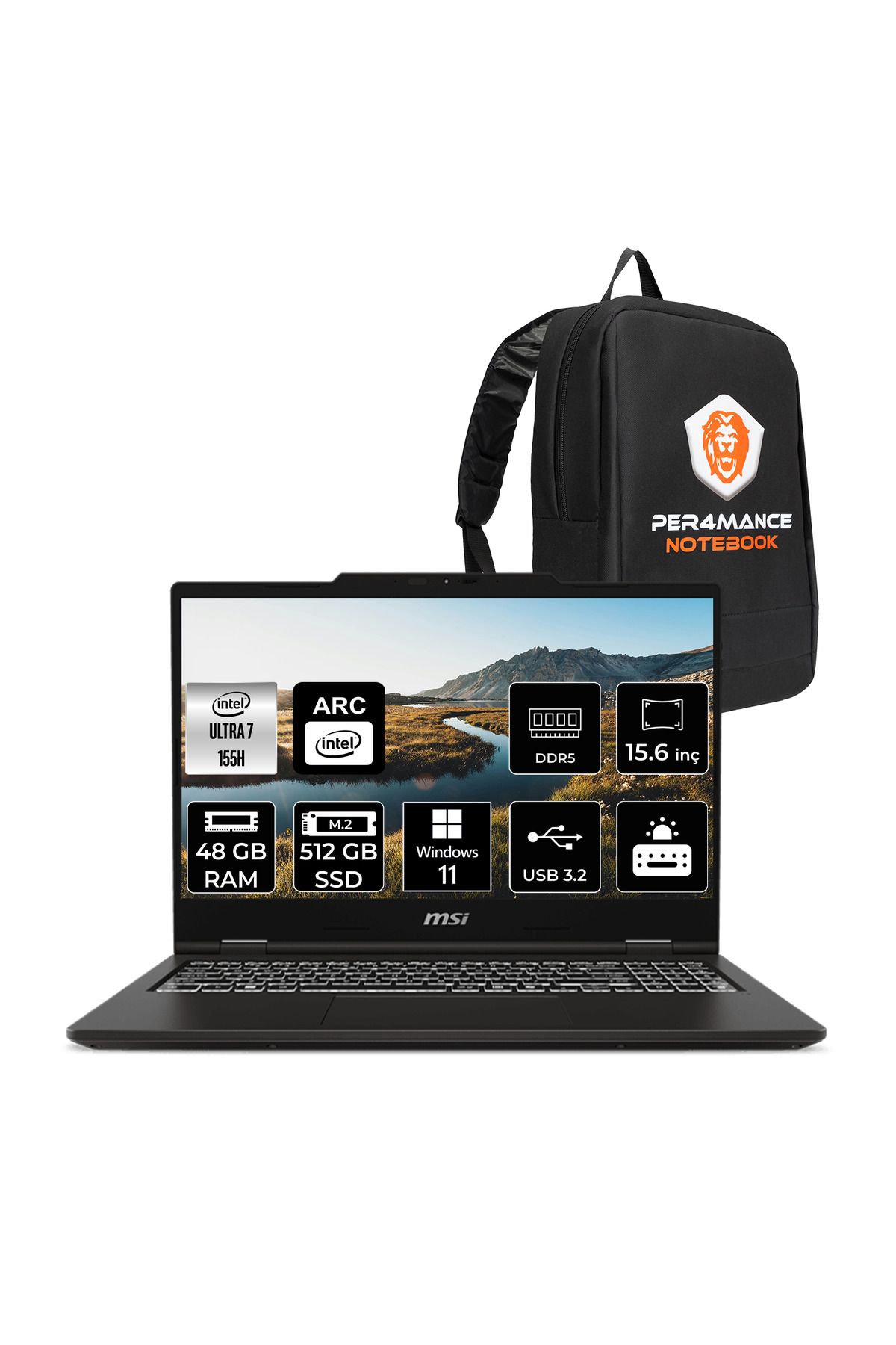 MSI VENTURE 15 AI Ultra 7 155H 48GB DDR5 512GB SSD Arc Graphics 15.6'' FHD 144Hz W11H Dizüstü Laptop
