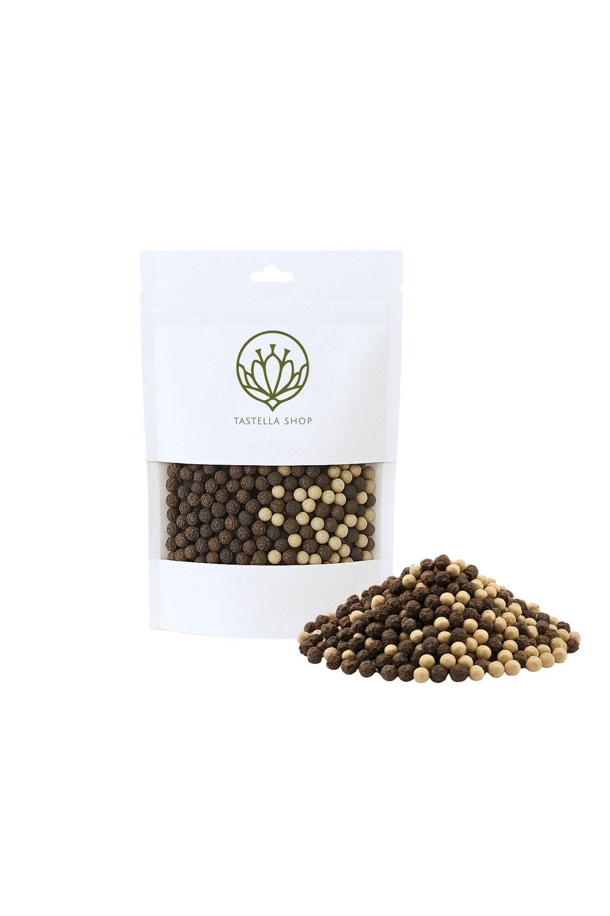 Tastella Shop 2 Renkli Karışık Tane Biber (50gr), Lüks Kalite Beyaz Biber Ve Karabiber Tane Biber Karışımı