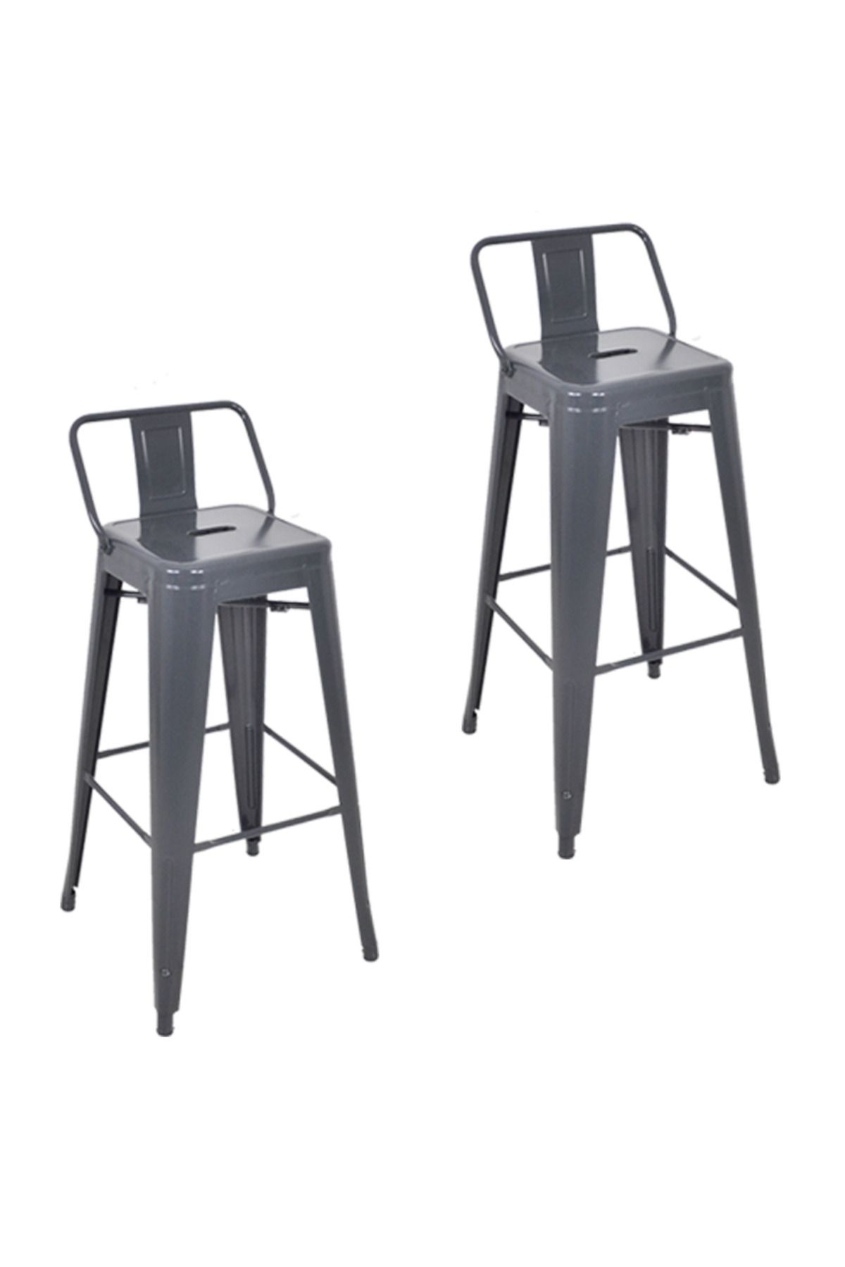 Komposan Tolix Sırtlı Metal Bar Tabure(2 Adet)
